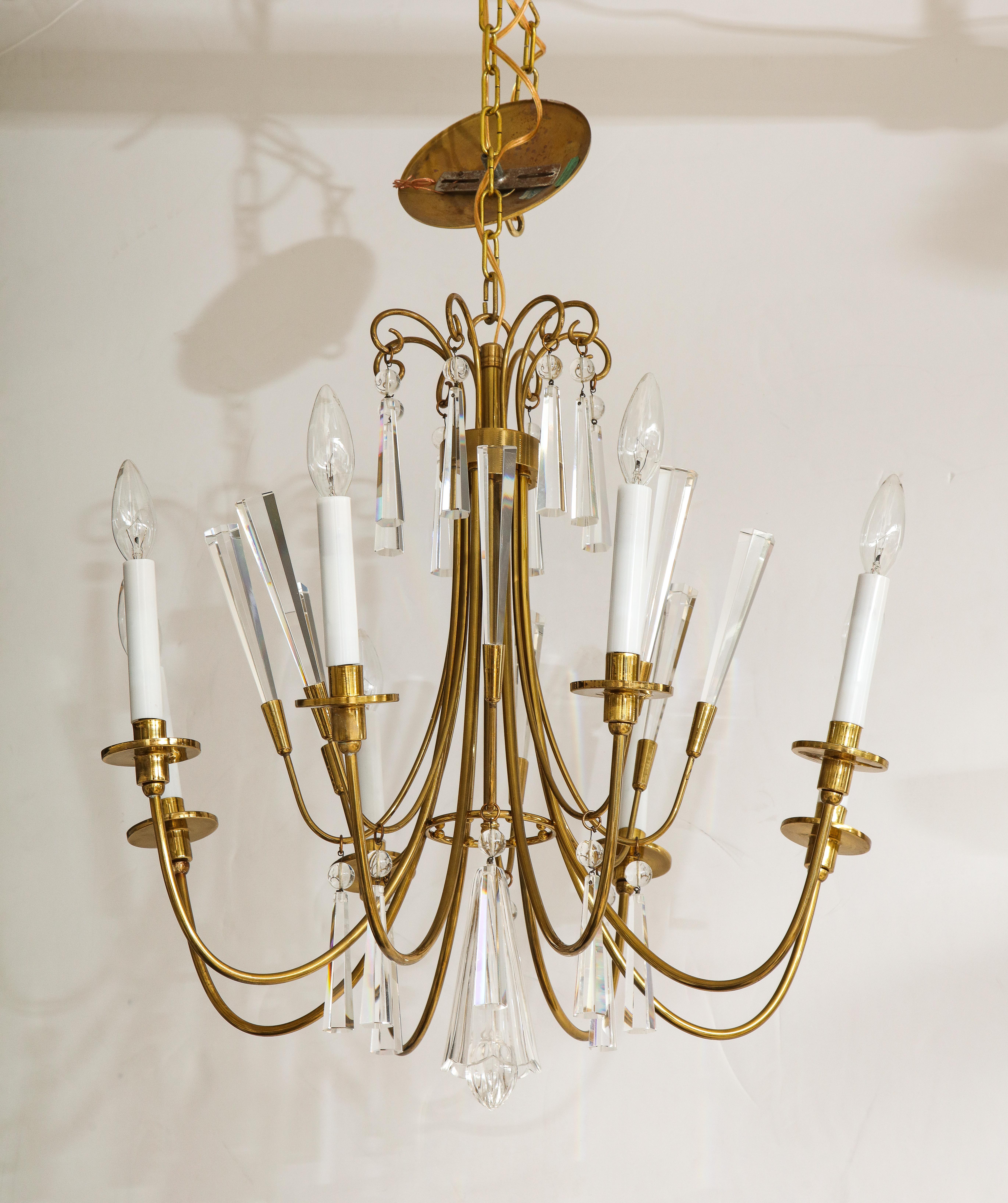 Tommi Parzinger Style Brass and Crystal Chandelier For Sale 2