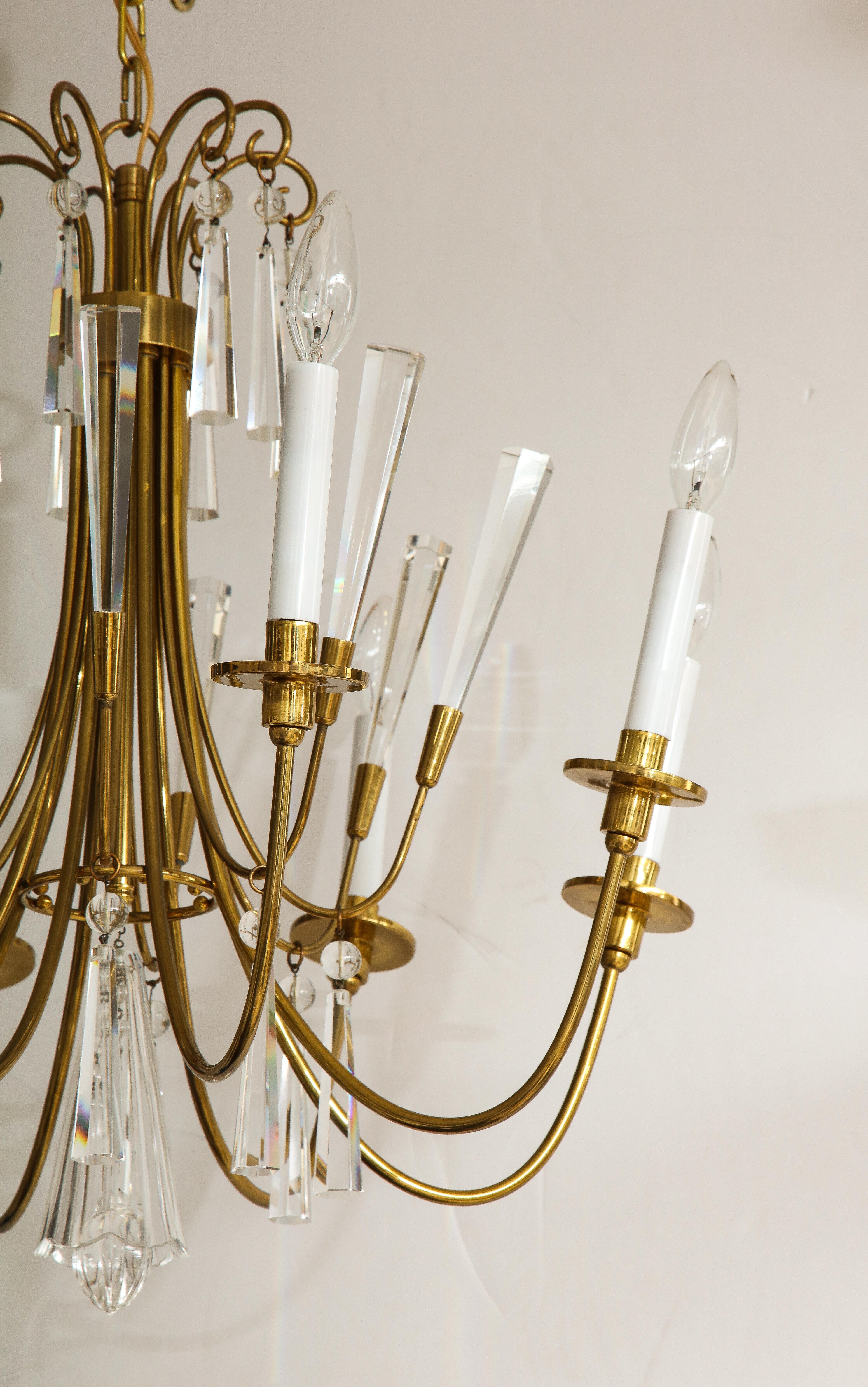 Tommi Parzinger Style Brass and Crystal Chandelier For Sale 3
