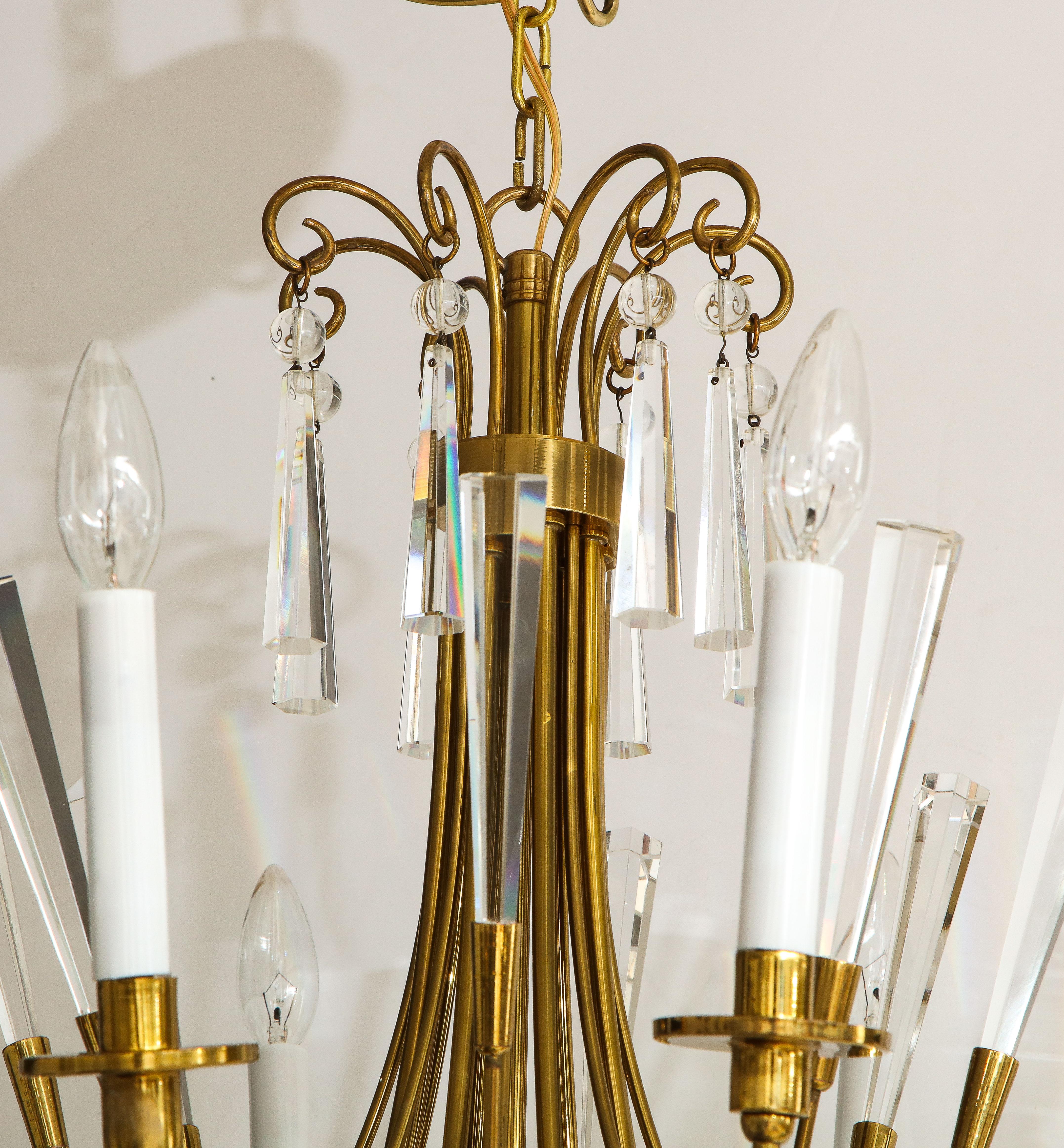 Tommi Parzinger Style Brass and Crystal Chandelier For Sale 4