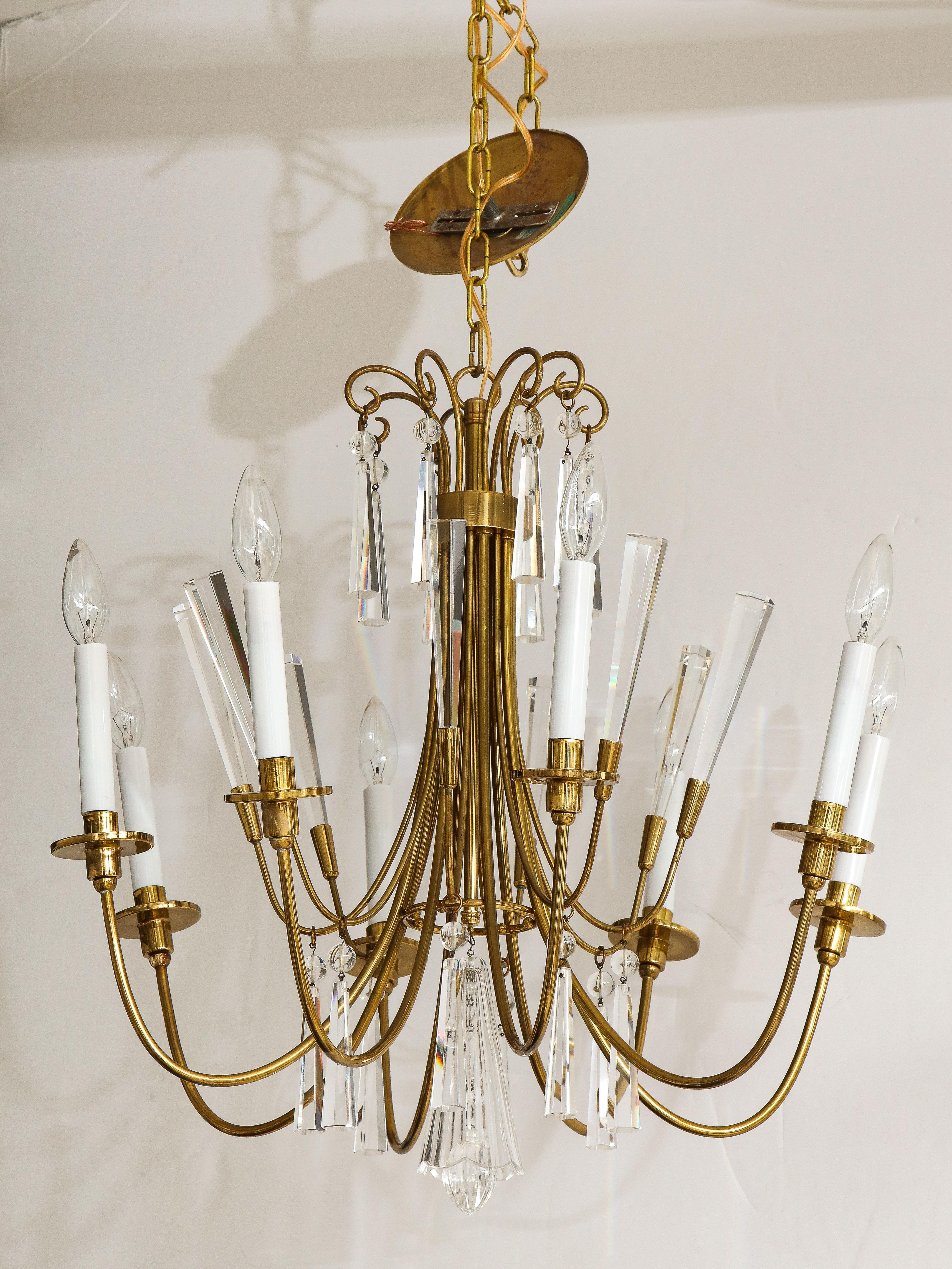 Tommi Parzinger Style Brass and Crystal Chandelier For Sale 5