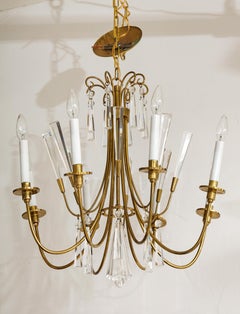 Tommi Parzinger Style Brass and Crystal Chandelier