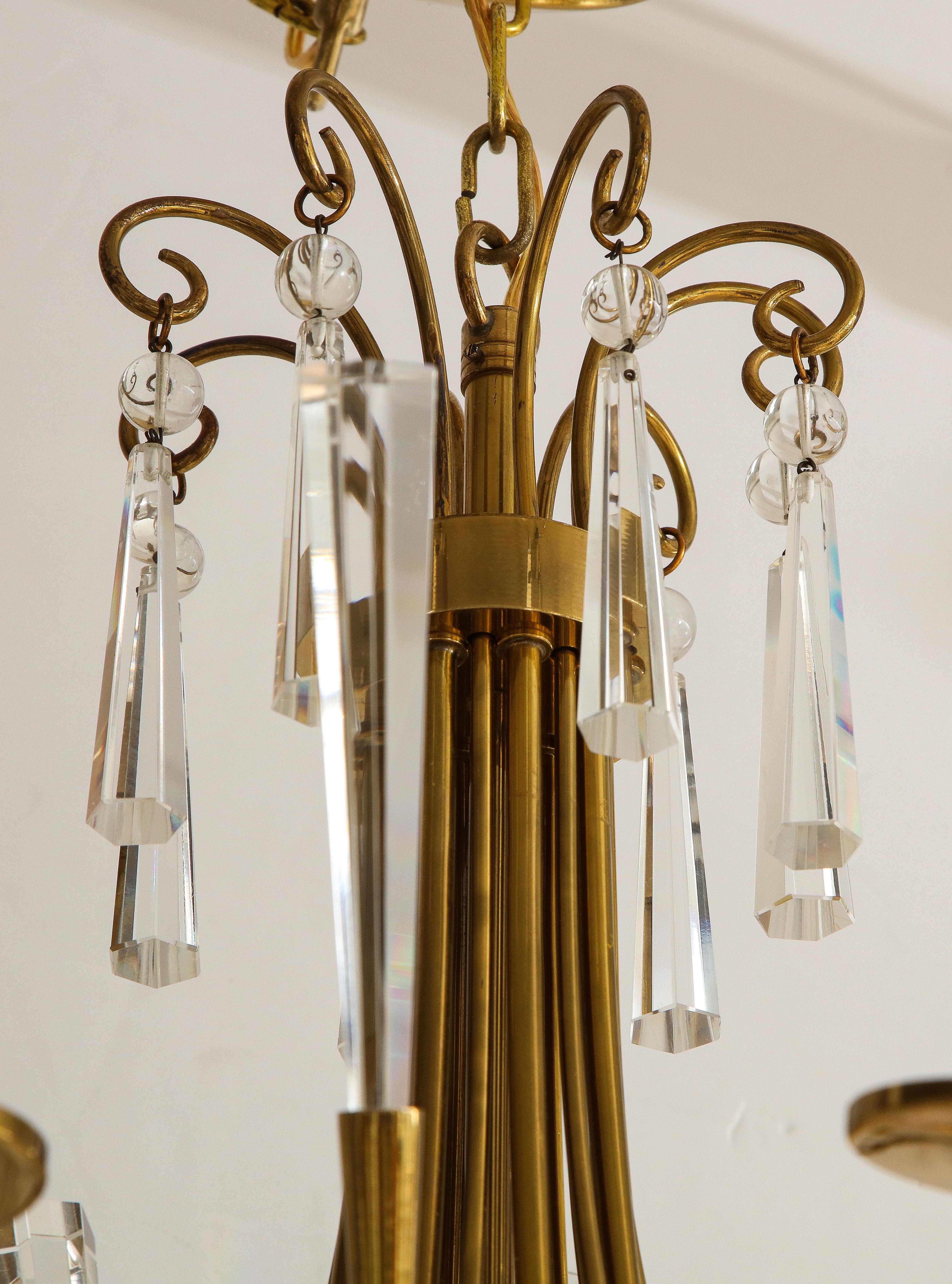 Tommi Parzinger Style Brass and Crystal Chandelier In Good Condition For Sale In New York, NY