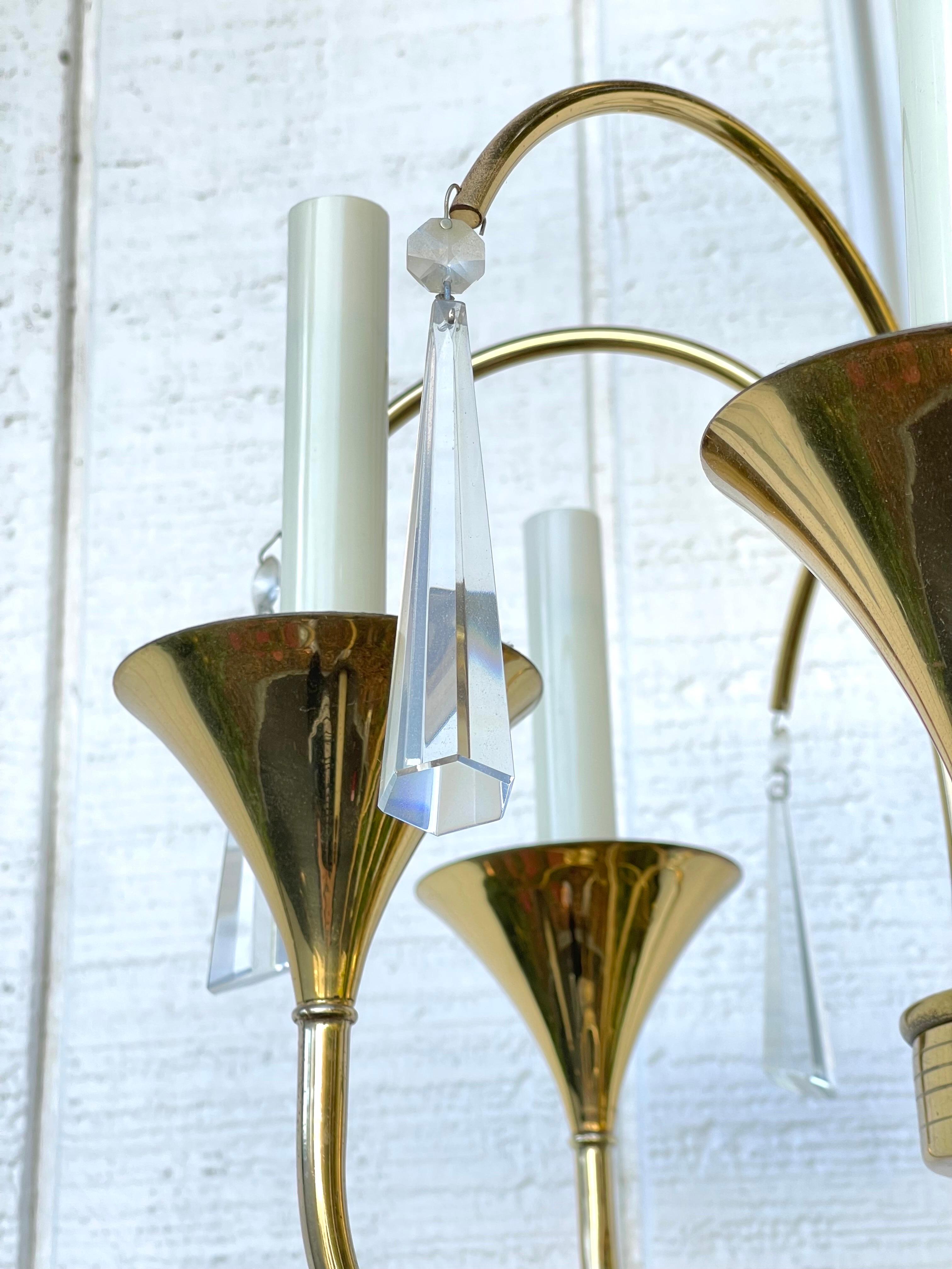 Tommi Parzinger Style Brass and Lucite Chandelier For Sale 6