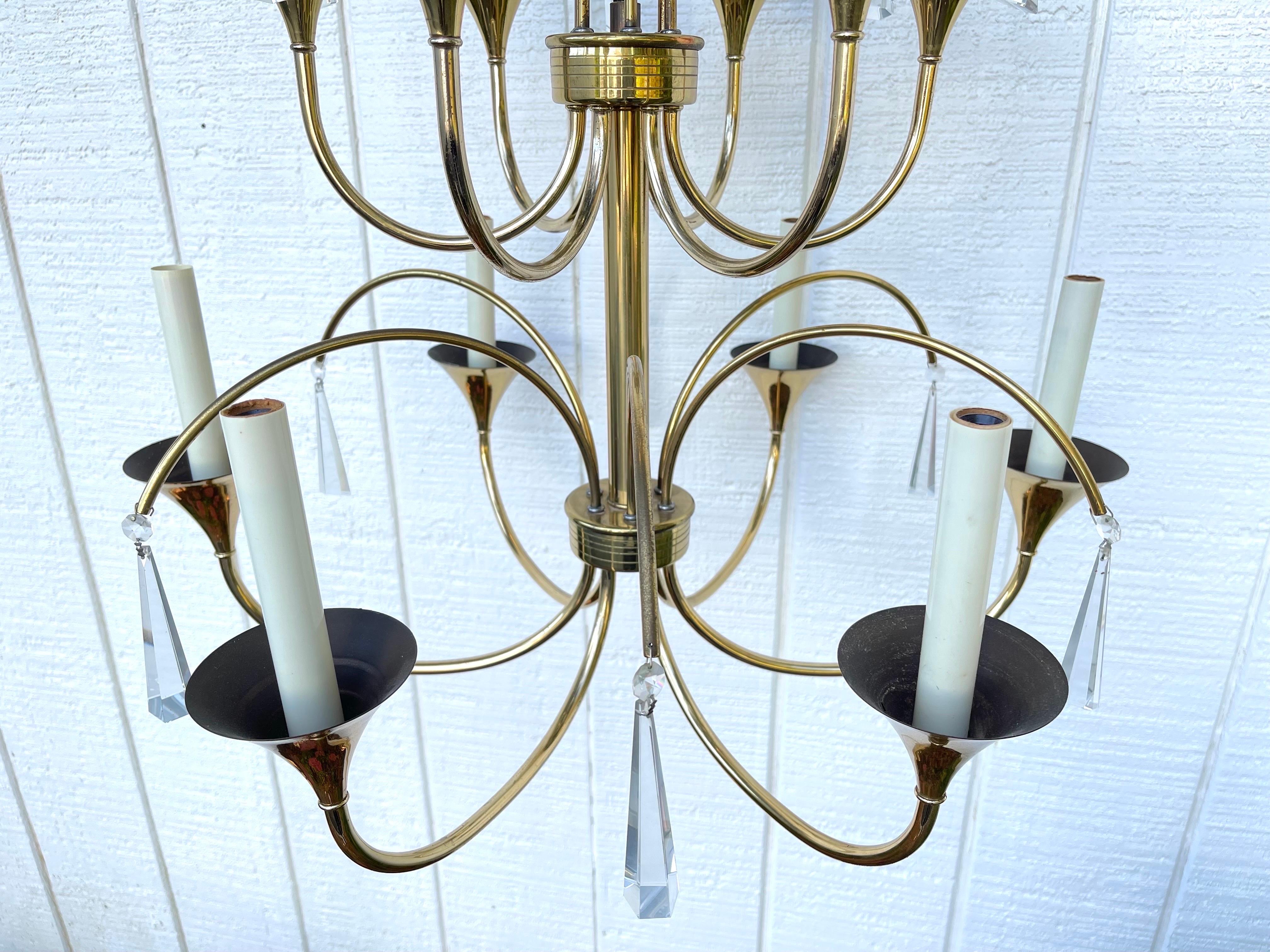 Late 20th Century Tommi Parzinger Style Brass and Lucite Chandelier For Sale