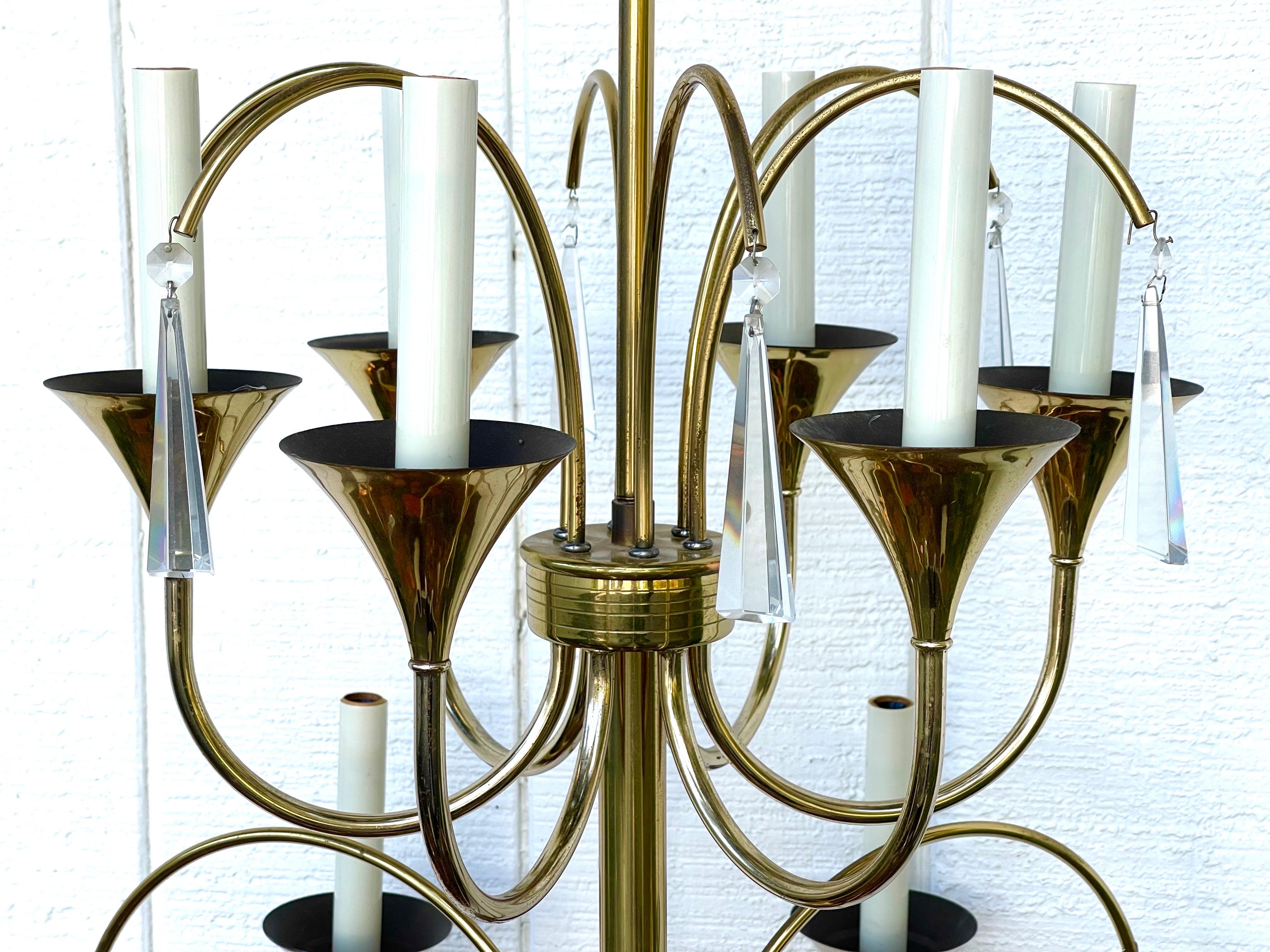Tommi Parzinger Style Brass and Lucite Chandelier For Sale 1