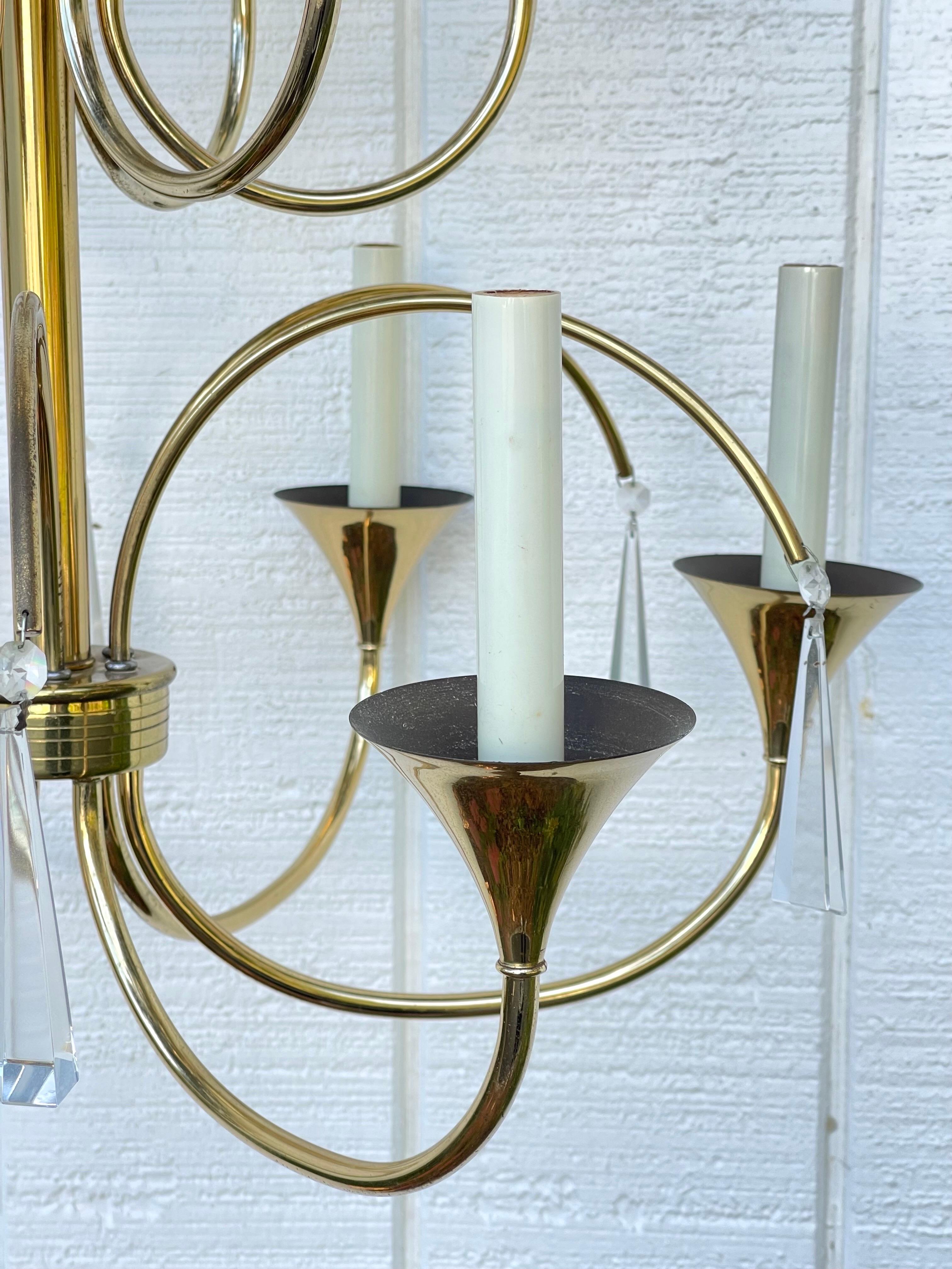 Tommi Parzinger Style Brass and Lucite Chandelier For Sale 3