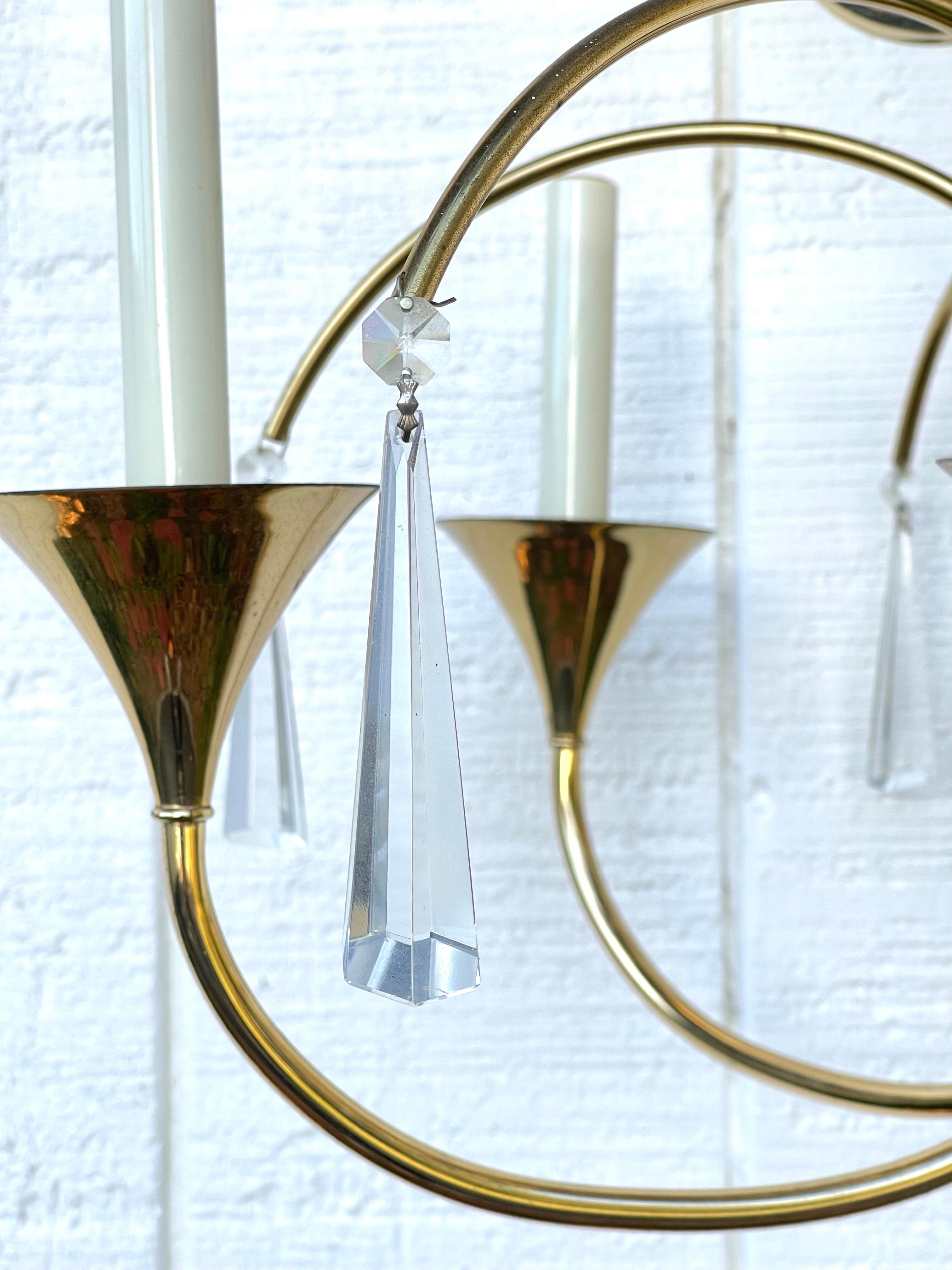 Tommi Parzinger Style Brass and Lucite Chandelier For Sale 4