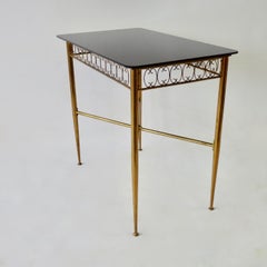 Tommi Parzinger Style Brass Base Vitrolite Glass Top Console or Entry Table
