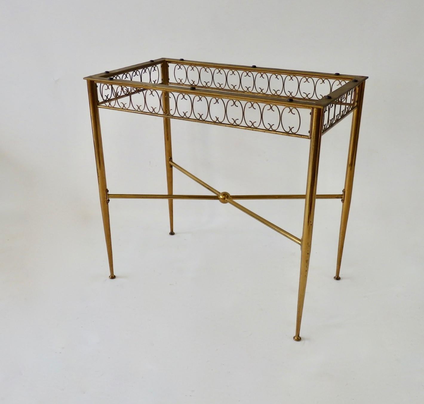 Tommi Parzinger Style Brass Base Vitrolite Glass Top Console or Entry Table For Sale 1