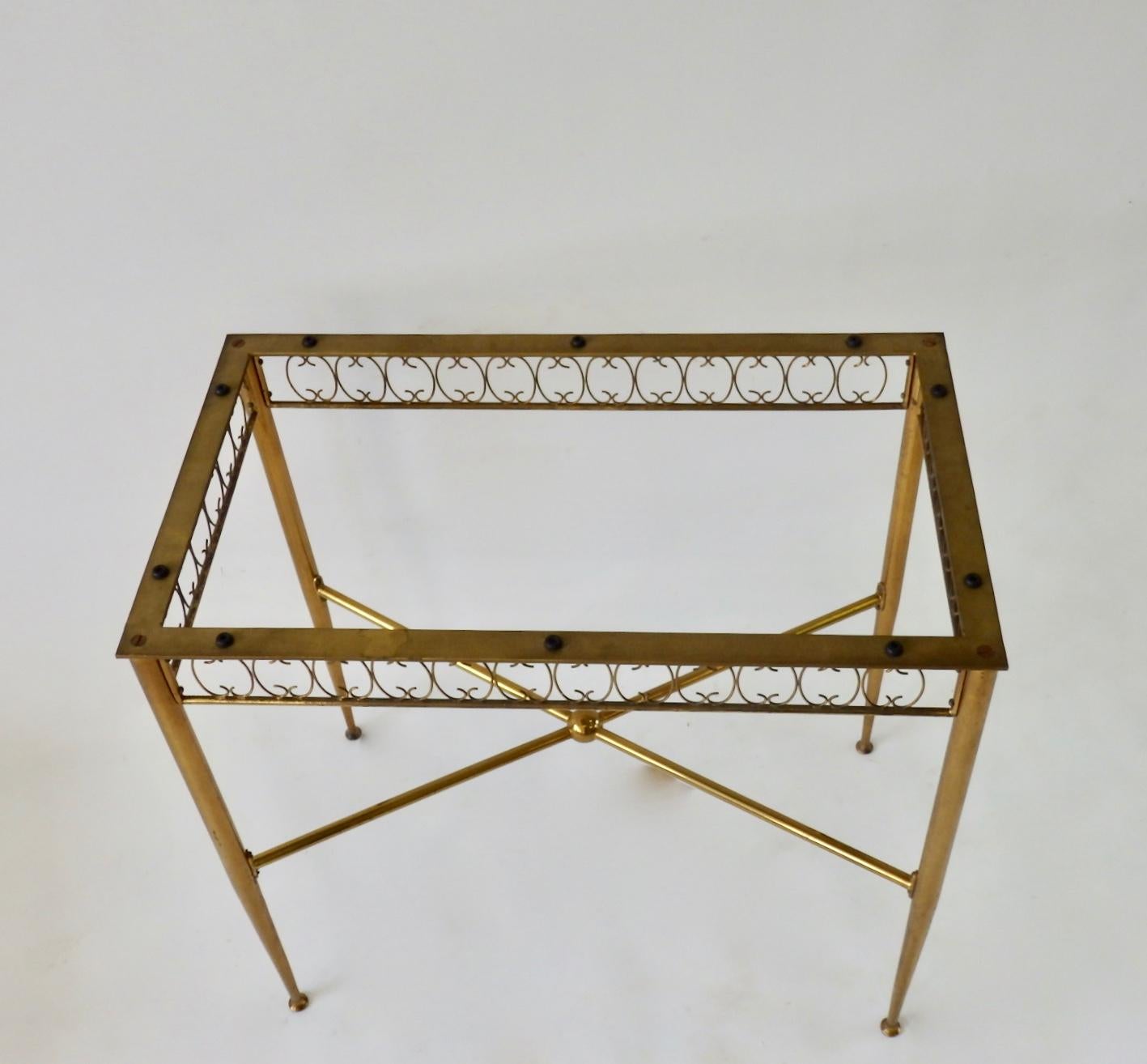 Tommi Parzinger Style Brass Base Vitrolite Glass Top Console or Entry Table For Sale 2
