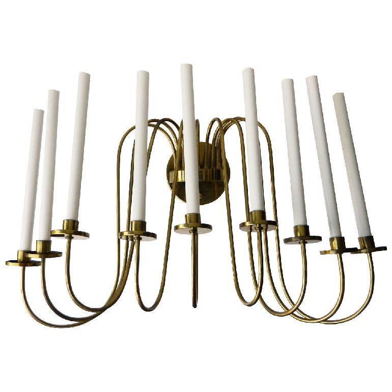 Tommi Parzinger Style Brass Sconce 9-Light Wall Lamp Mid-Century Modern 1970 For Sale