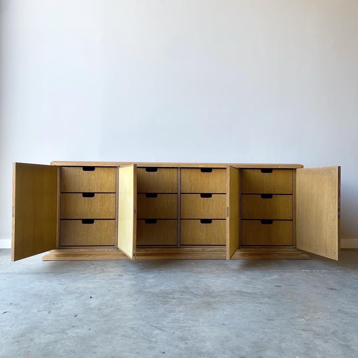 Mid-Century Modern Tommi Parzinger Style Cabinet/Credenza, Cerused Oak and Parchment