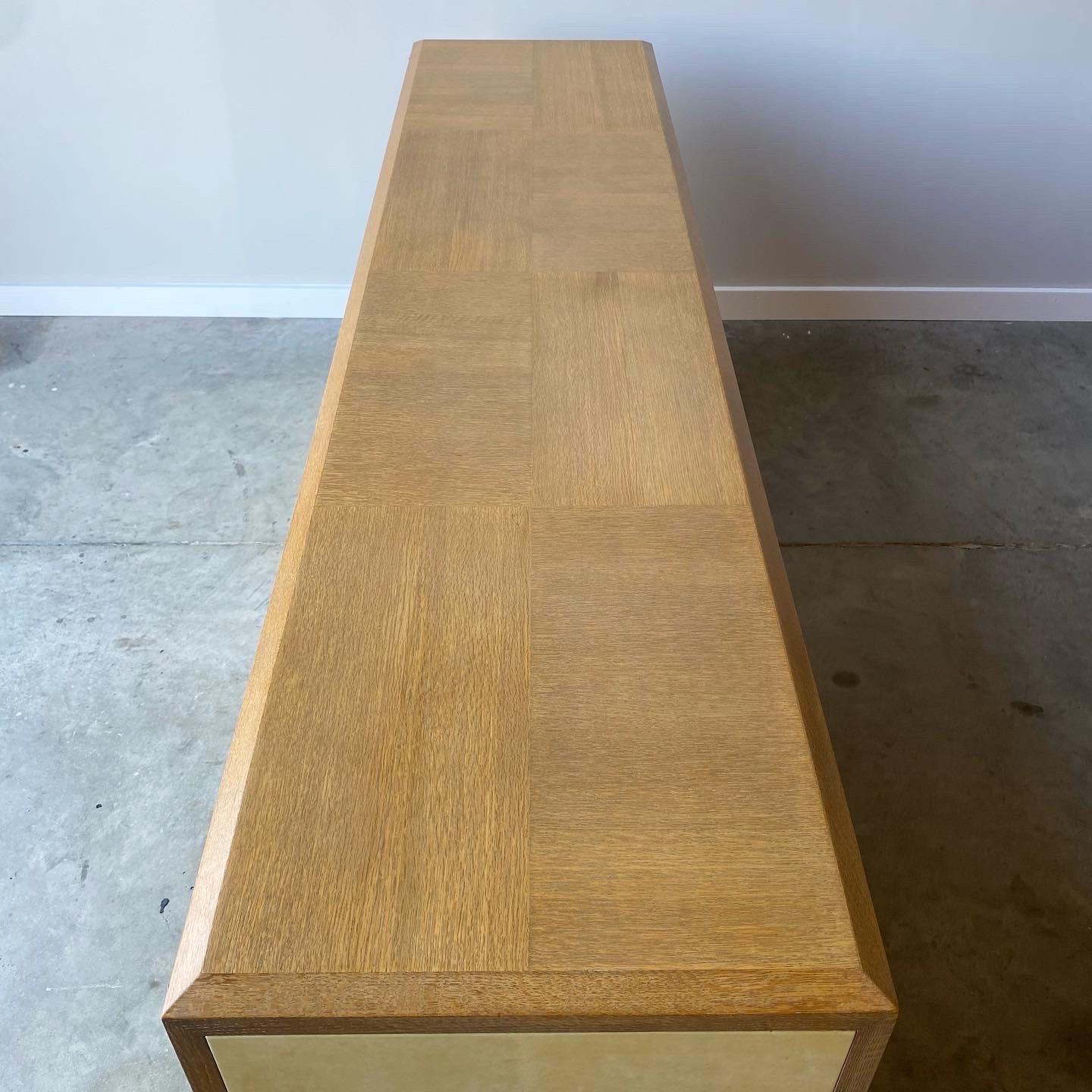 Tommi Parzinger Style Cabinet/Credenza, Cerused Oak and Parchment In Good Condition In Raleigh, NC