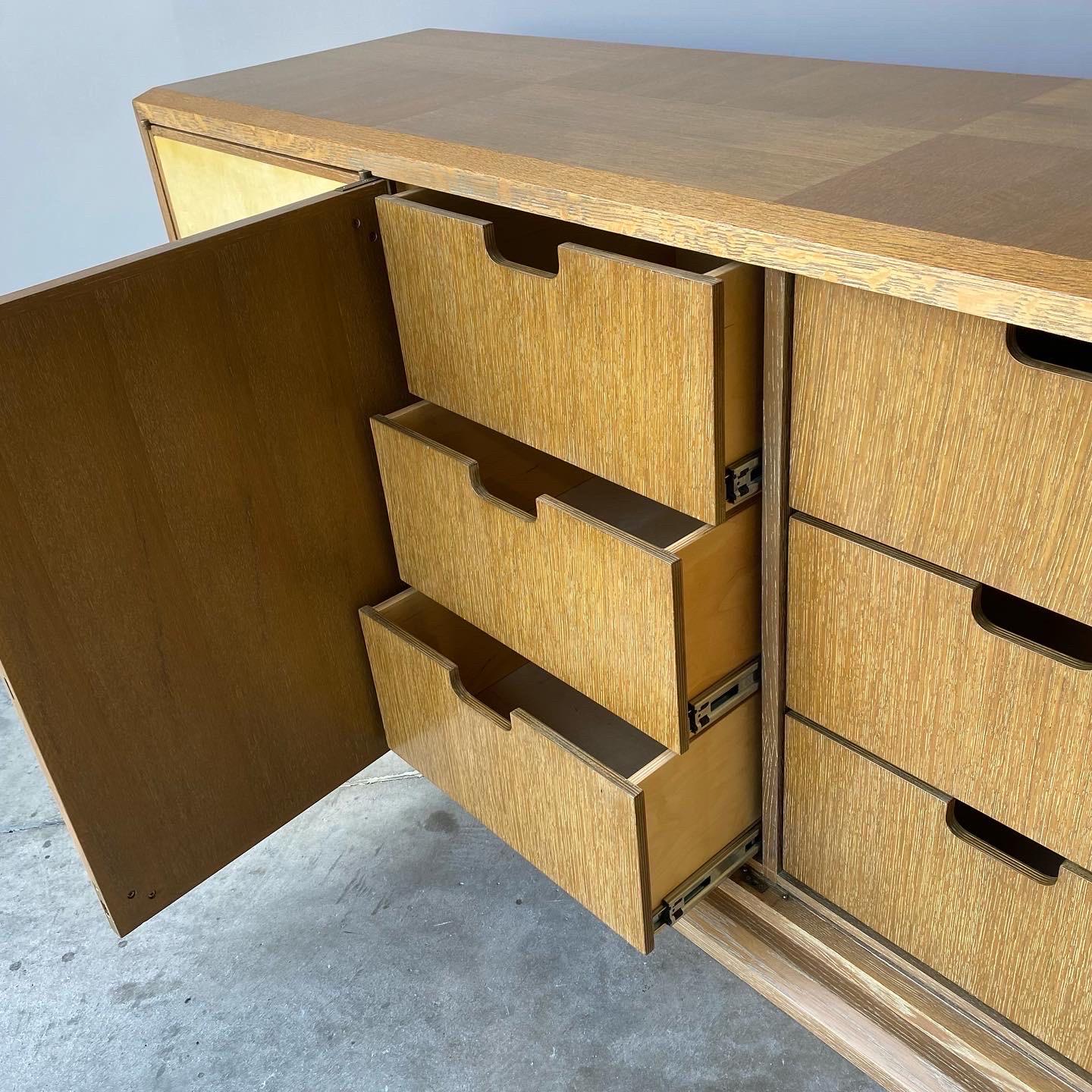 20th Century Tommi Parzinger Style Cabinet/Credenza, Cerused Oak and Parchment