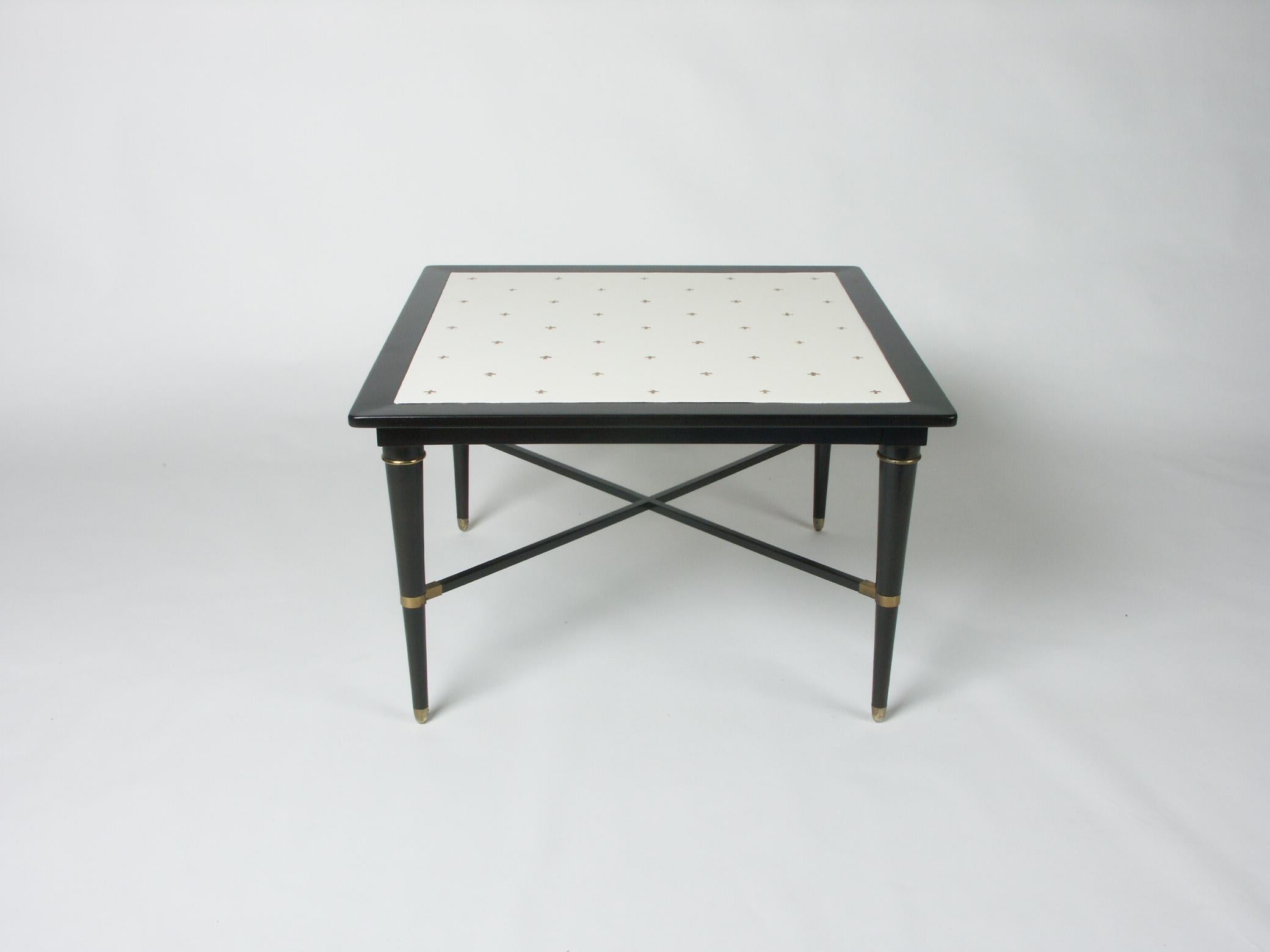 American Tommi Parzinger Style Embossed Leather Top Table with X-Base For Sale