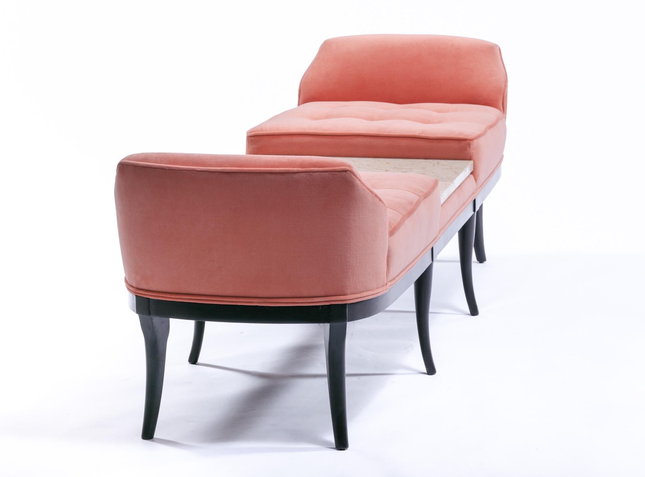 Tommi Parzinger Style Hollywood Regency Gondola Bench in Rosé Velvet, circa 1960 9