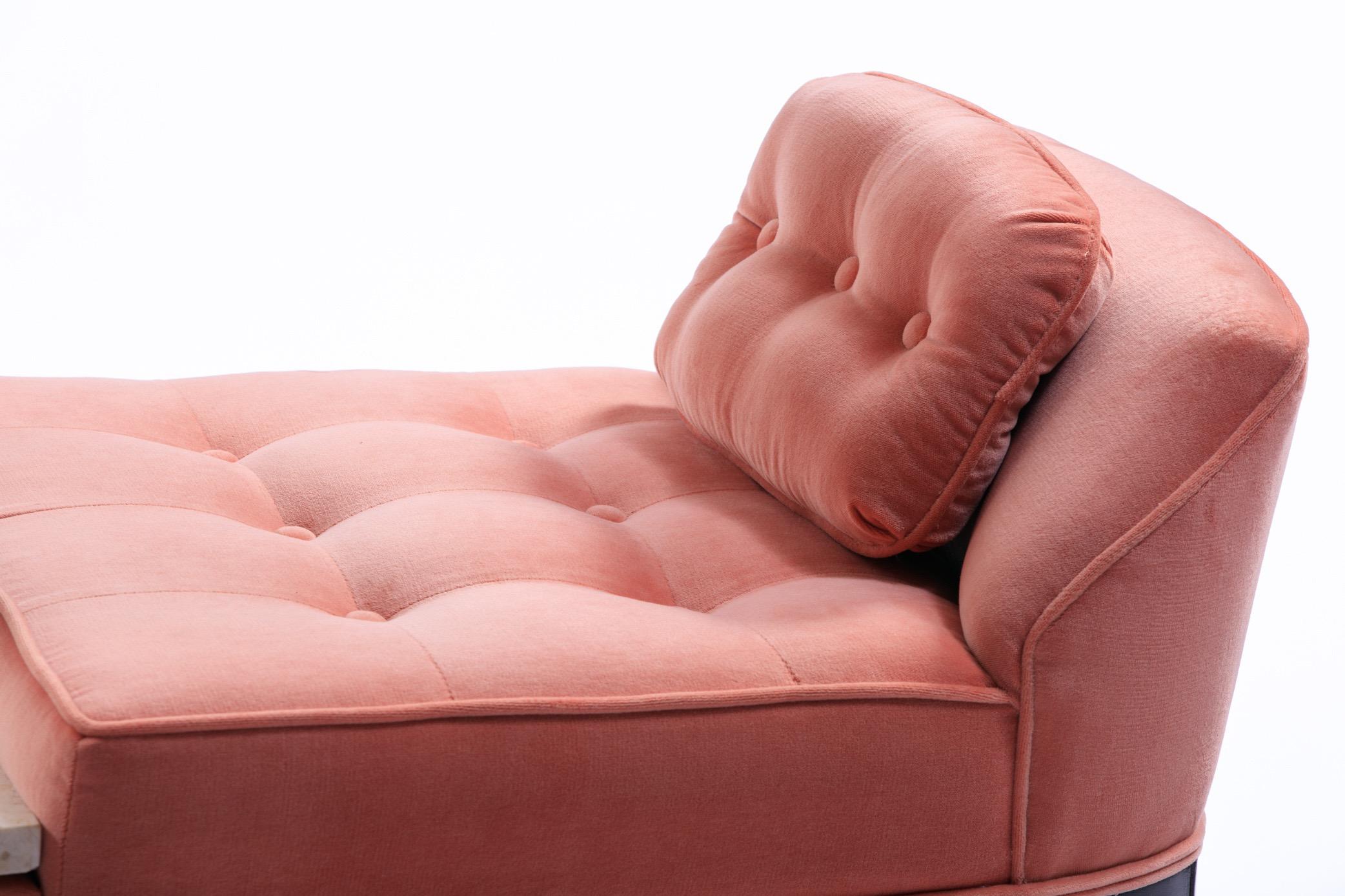 Tommi Parzinger Style Hollywood Regency Gondola Bench in Rosé Velvet, circa 1960 1