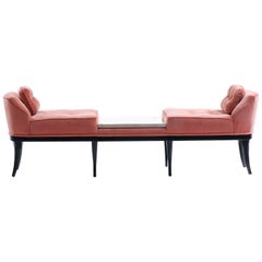 Retro Tommi Parzinger Style Hollywood Regency Gondola Bench in Rosé Velvet, circa 1960