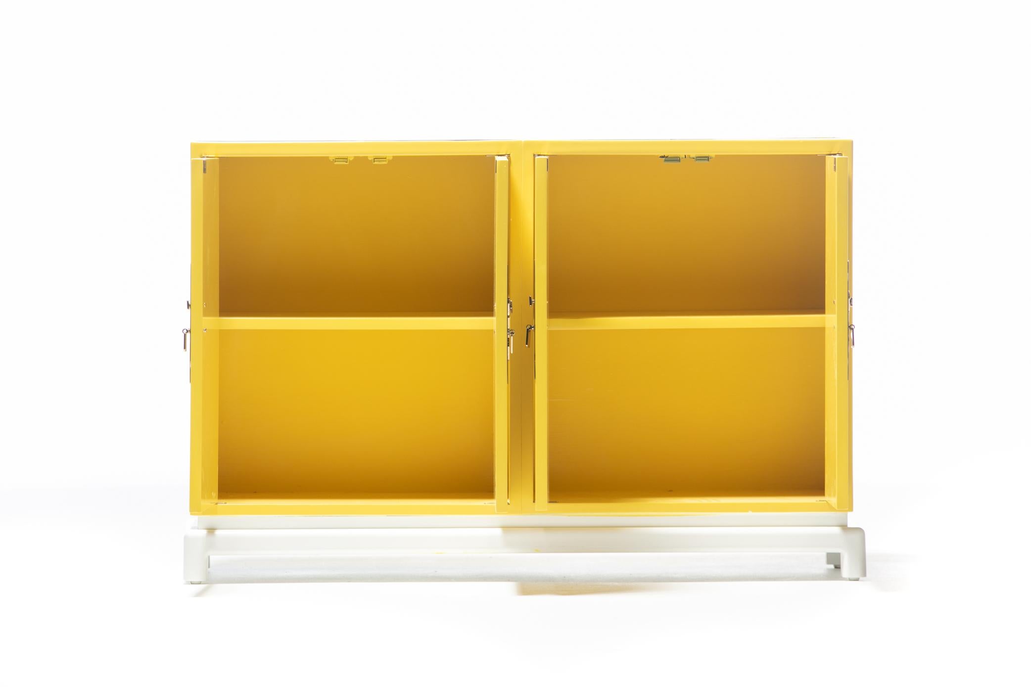 Tommi Parzinger Style Hollywood Regency Yellow & White Cabinet or Console For Sale 4