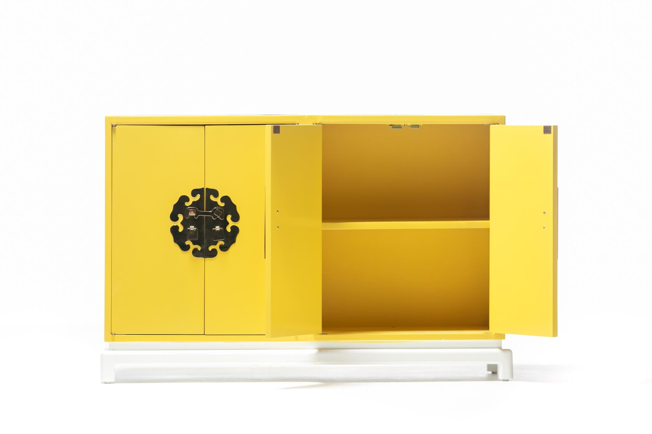 Tommi Parzinger Style Hollywood Regency Yellow & White Cabinet or Console For Sale 5