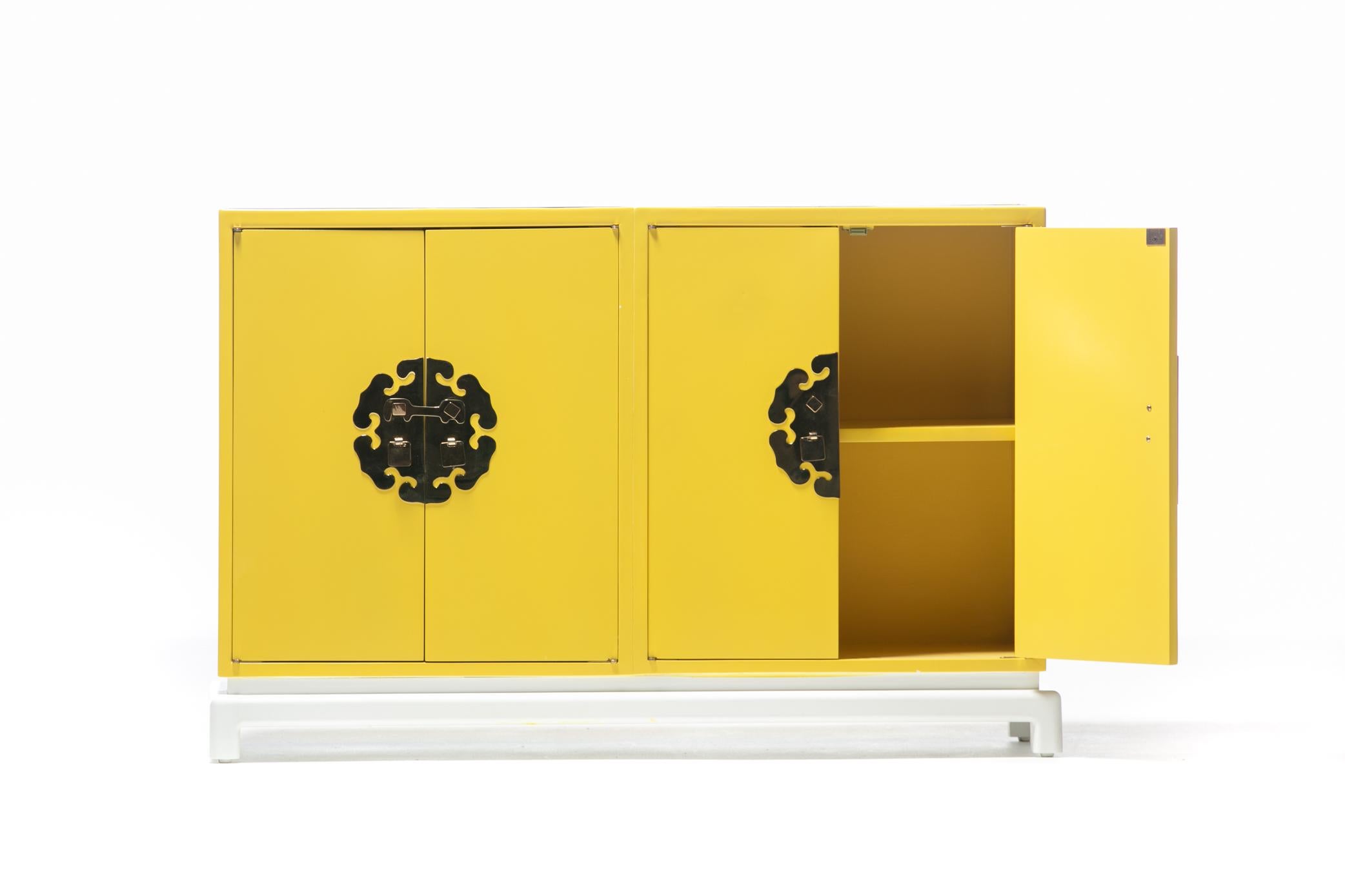 Tommi Parzinger Style Hollywood Regency Yellow & White Cabinet or Console For Sale 7