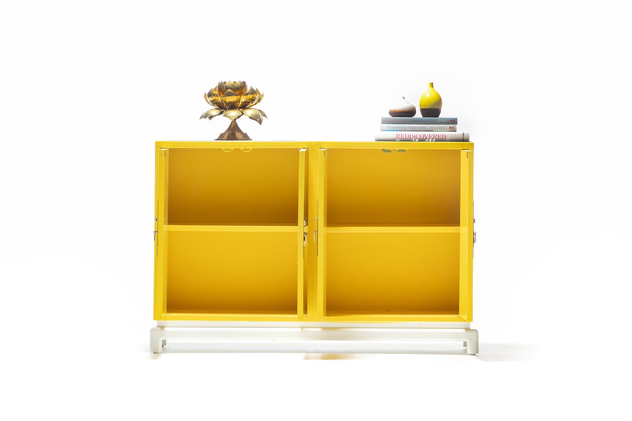 American Tommi Parzinger Style Hollywood Regency Yellow & White Cabinet or Console For Sale