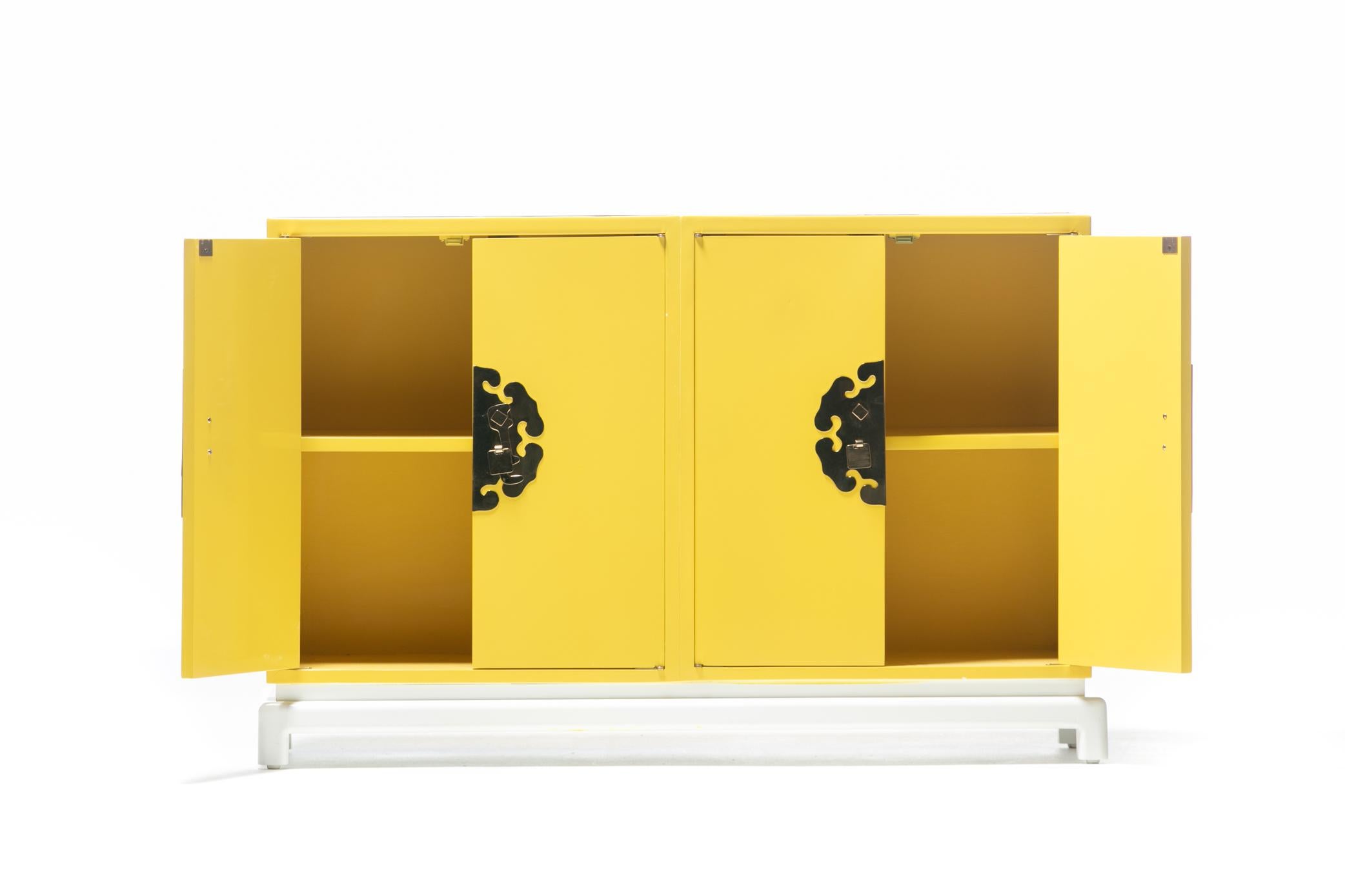 Tommi Parzinger Style Hollywood Regency Yellow & White Cabinet or Console For Sale 2