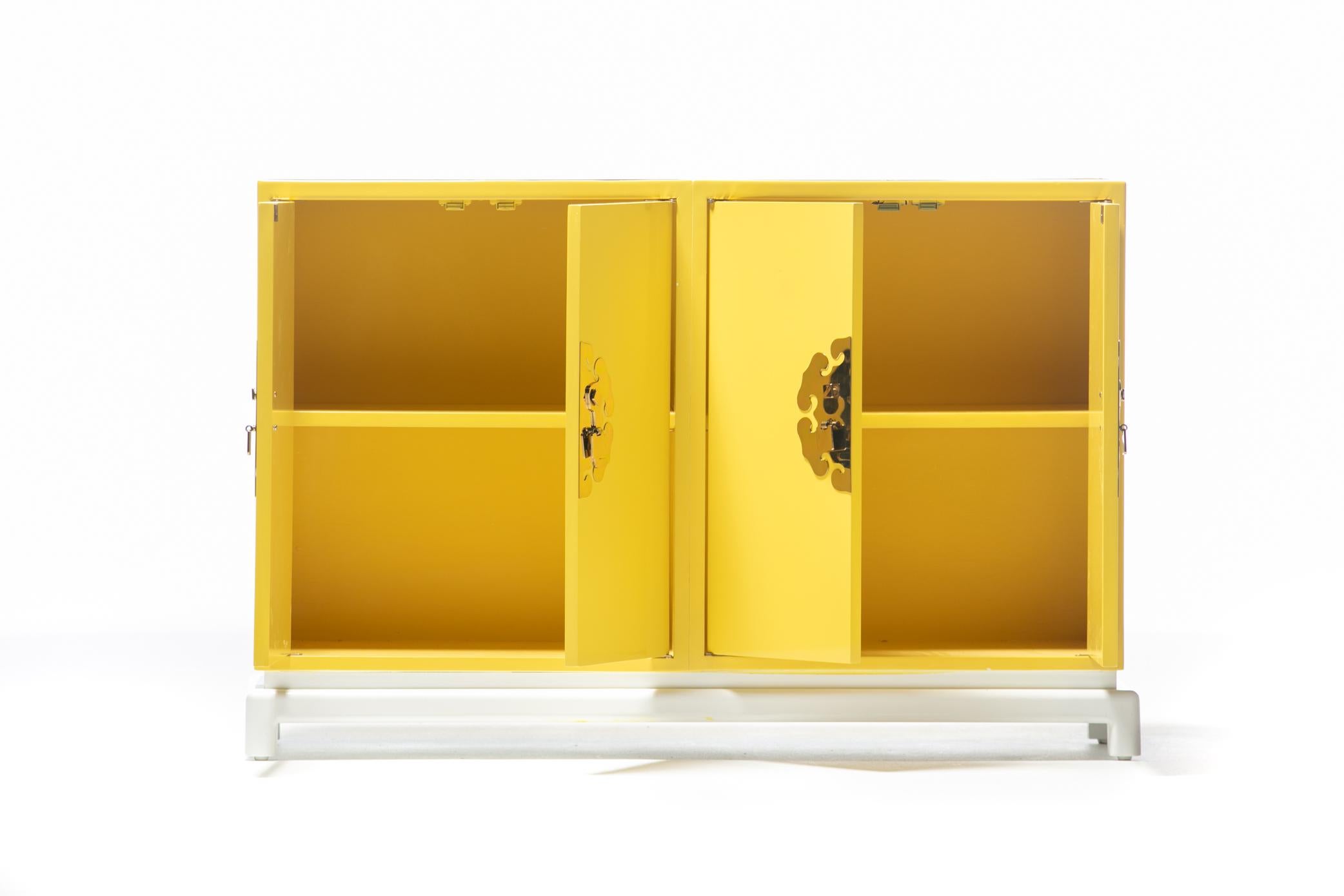 Tommi Parzinger Style Hollywood Regency Yellow & White Cabinet or Console For Sale 3