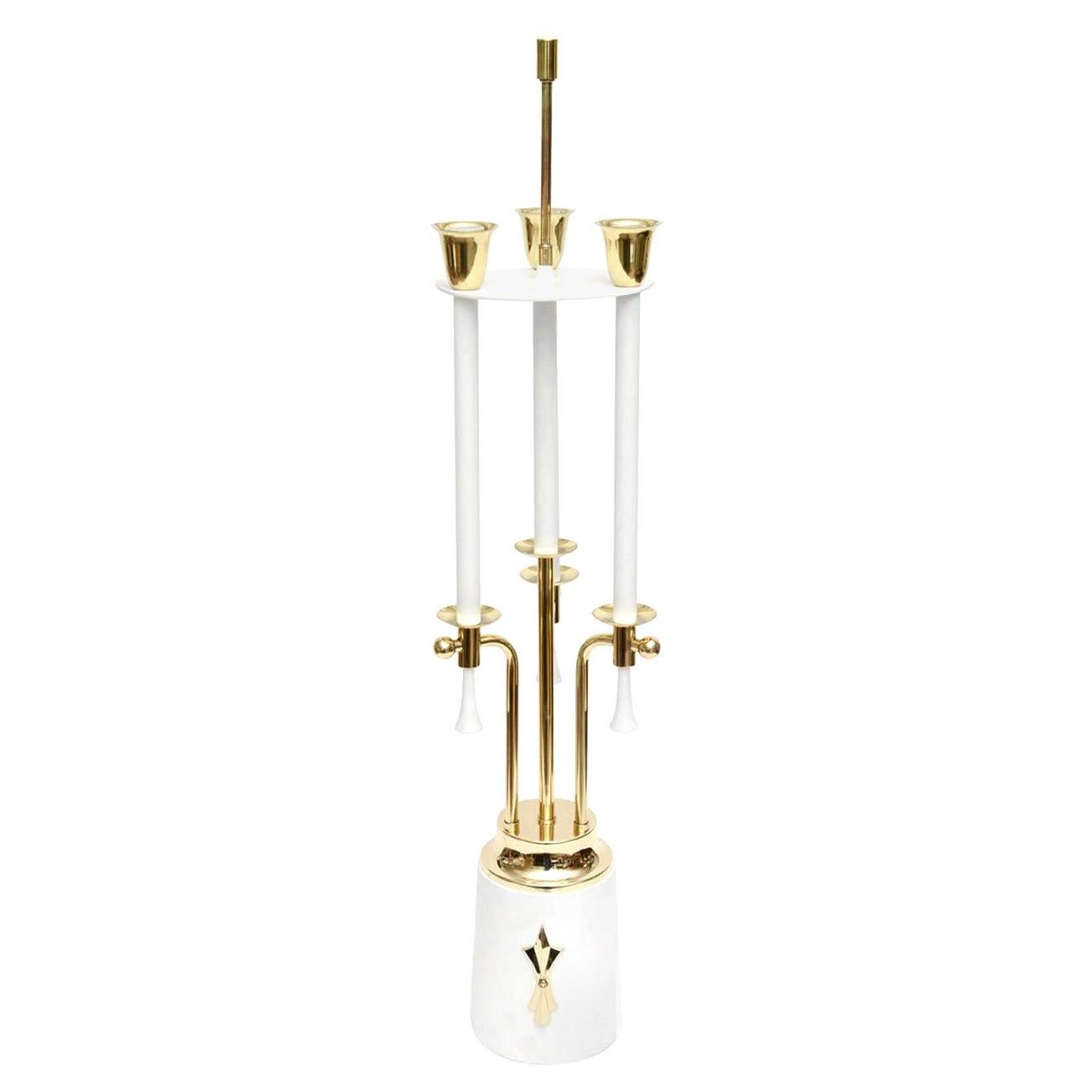 Tommi Parzinger Style Mid Century Modern Brass, White Lacquered Metal Table Lamp For Sale