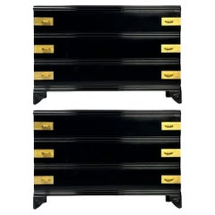 Tommi Parzinger Style, Mid-Century Modern, Cabinets, Black Lacquer, Bronze