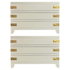 Tommi Parzinger Style, Mid-Century Modern, Cabinets, White Paint, Bronze