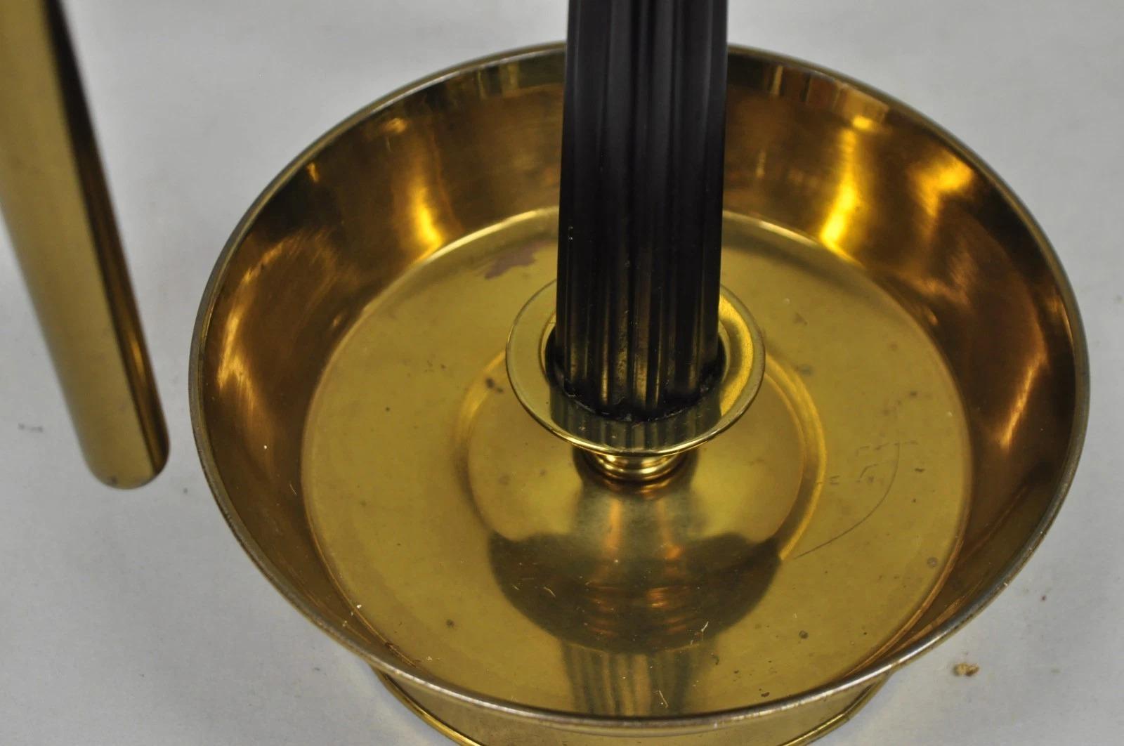 Tommi Parzinger Style Mid Century Modern Tall Brass Hurricane Shade Candelabra For Sale 4