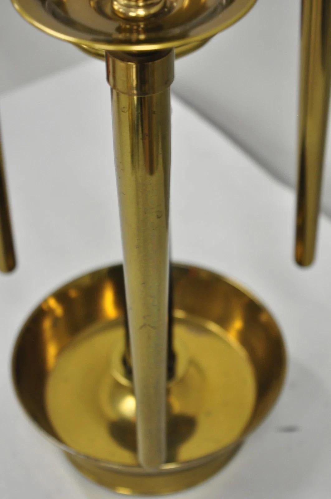 Tommi Parzinger Style Mid Century Modern Tall Brass Hurricane Shade Candelabra For Sale 5