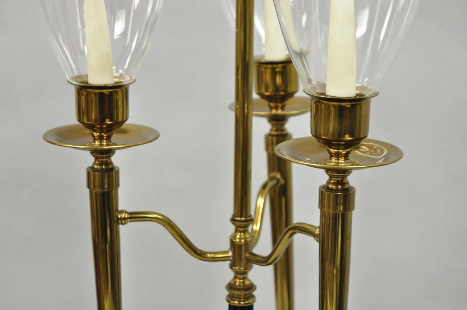 Mid-Century Modern Tommi Parzinger Style Mid Century Modern Tall Brass Hurricane Shade Candelabra For Sale