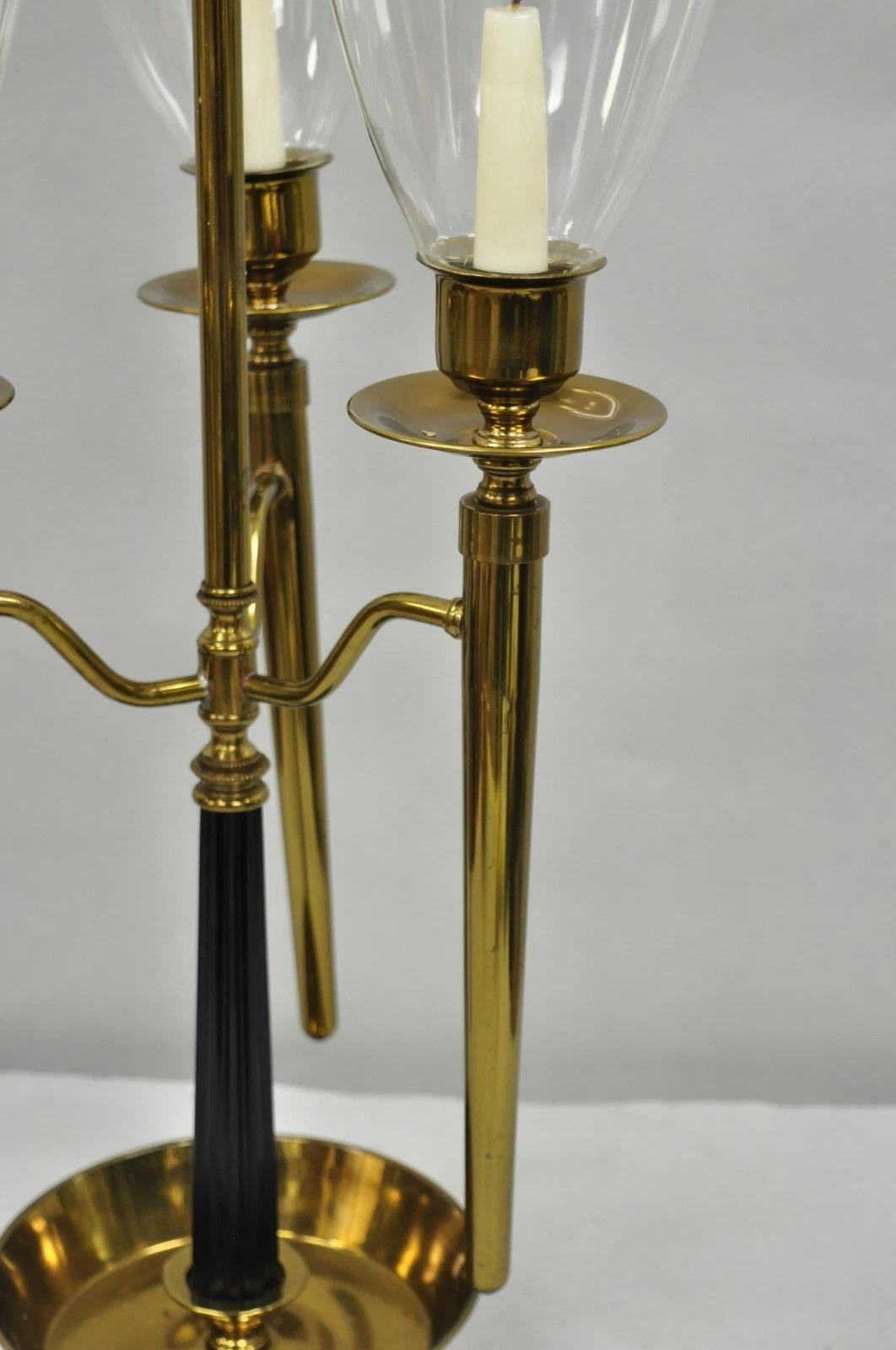 Unknown Tommi Parzinger Style Mid Century Modern Tall Brass Hurricane Shade Candelabra For Sale