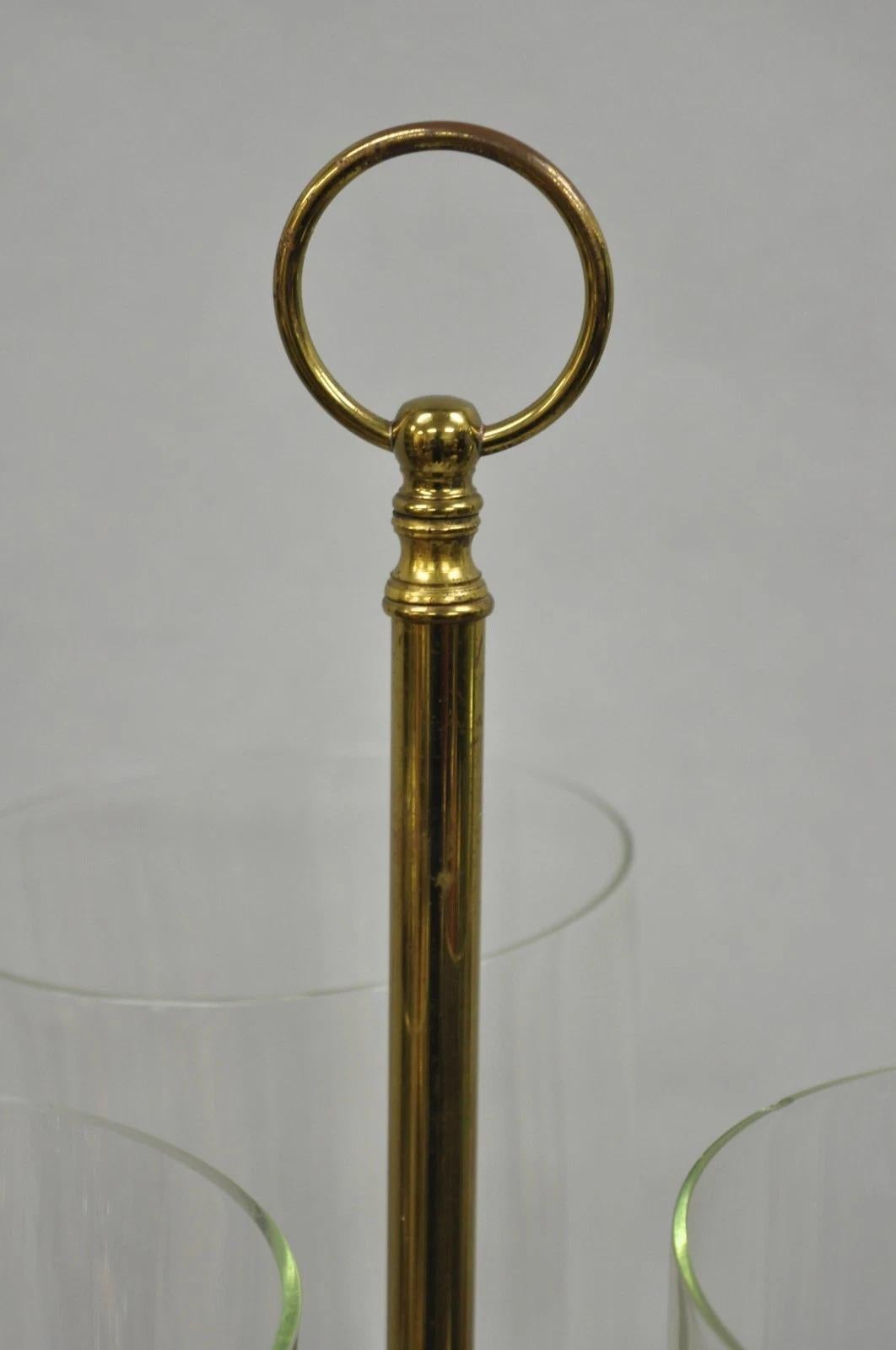 20th Century Tommi Parzinger Style Mid Century Modern Tall Brass Hurricane Shade Candelabra For Sale