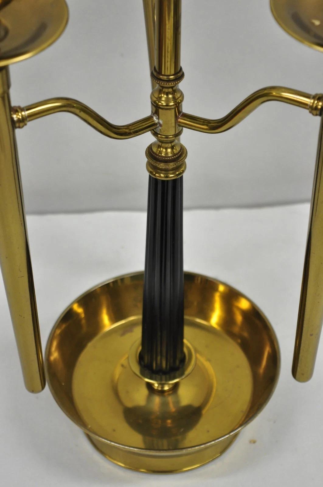 Tommi Parzinger Style Mid Century Modern Tall Brass Hurricane Shade Candelabra For Sale 3