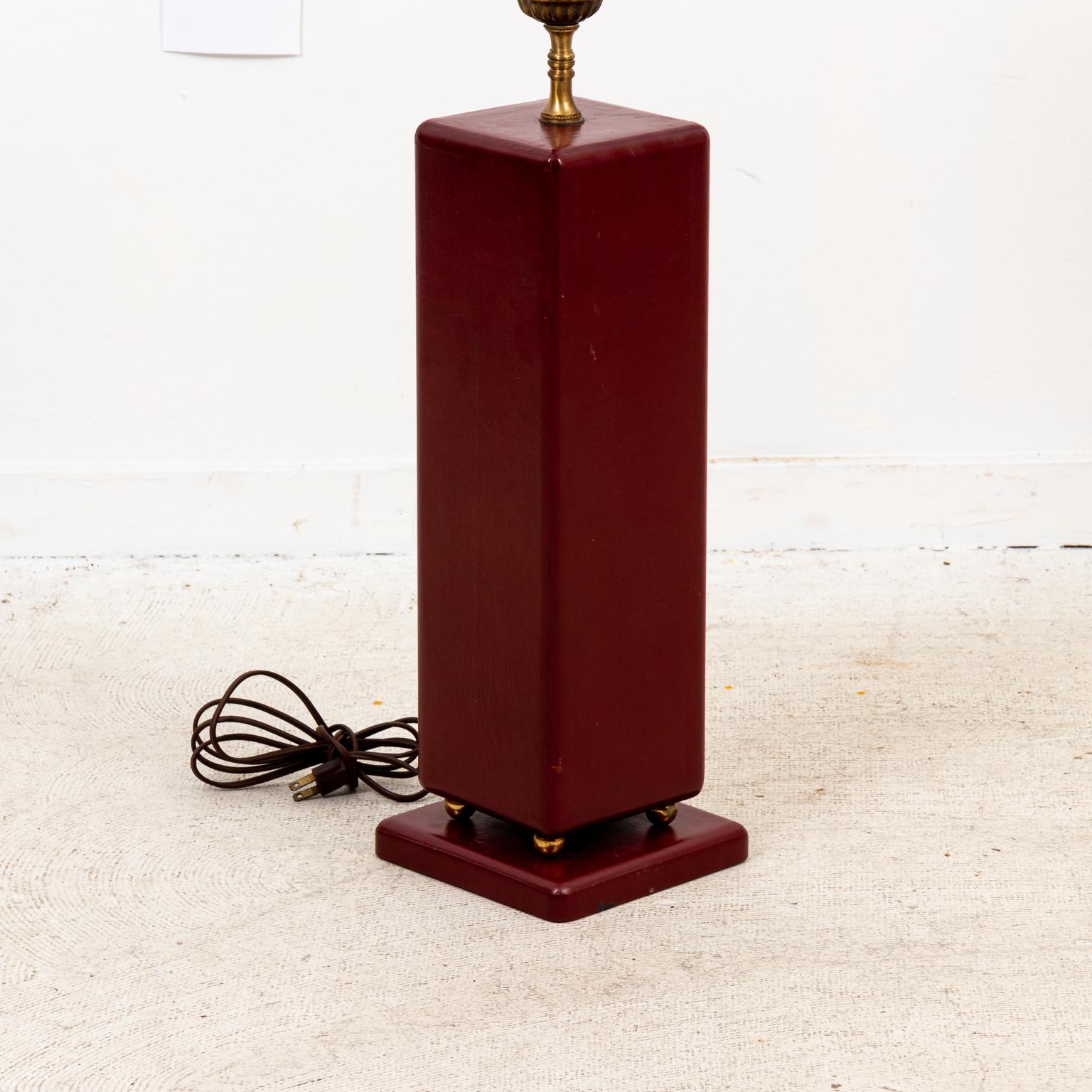 Mid-20th Century Tommi Parzinger Style Red Leather Table Lamp For Sale