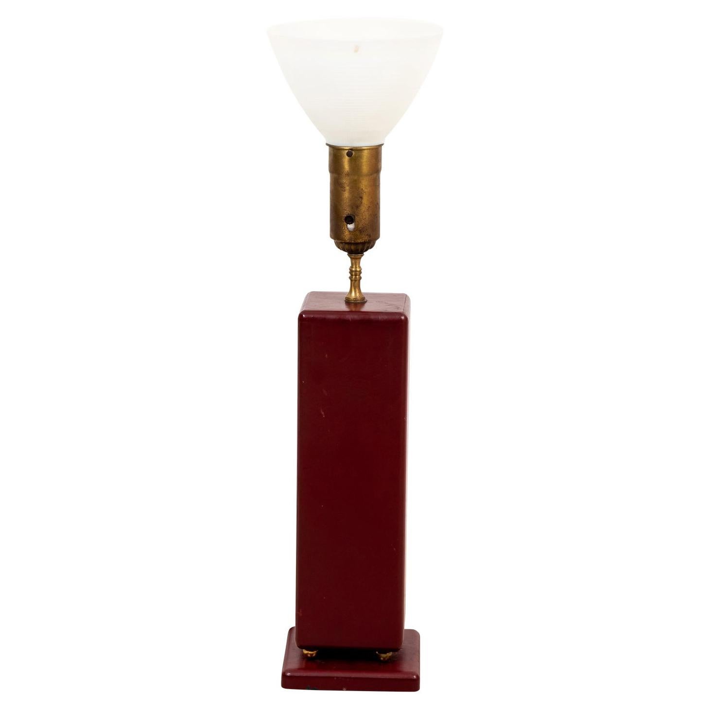 Tommi Parzinger Style Red Leather Table Lamp