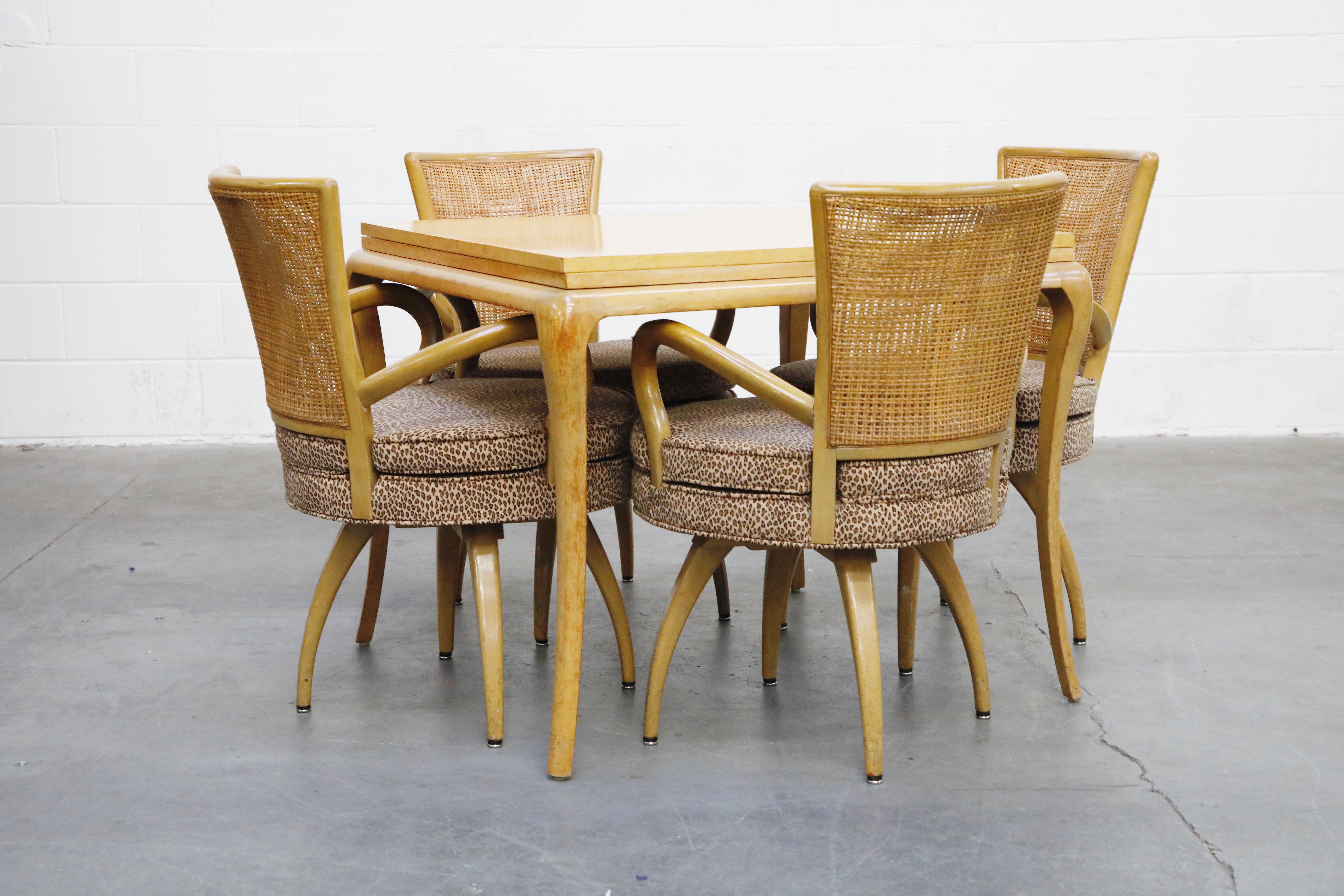 Mid-Century Modern Tommi Parzinger Styled Expandable Dining Table and Swivel Chairs, circa 1950s