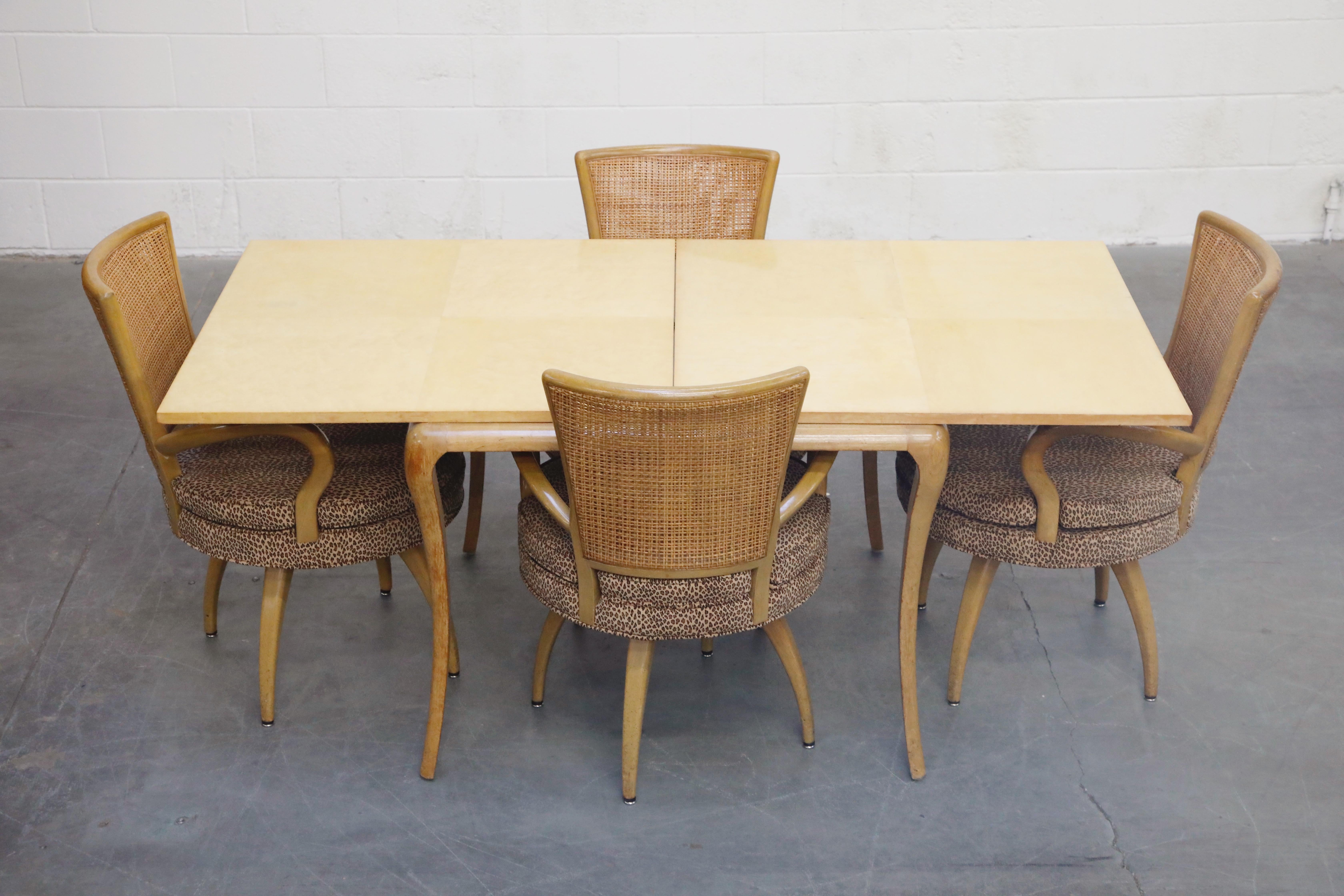 Mid-20th Century Tommi Parzinger Styled Expandable Dining Table and Swivel Chairs, circa 1950s