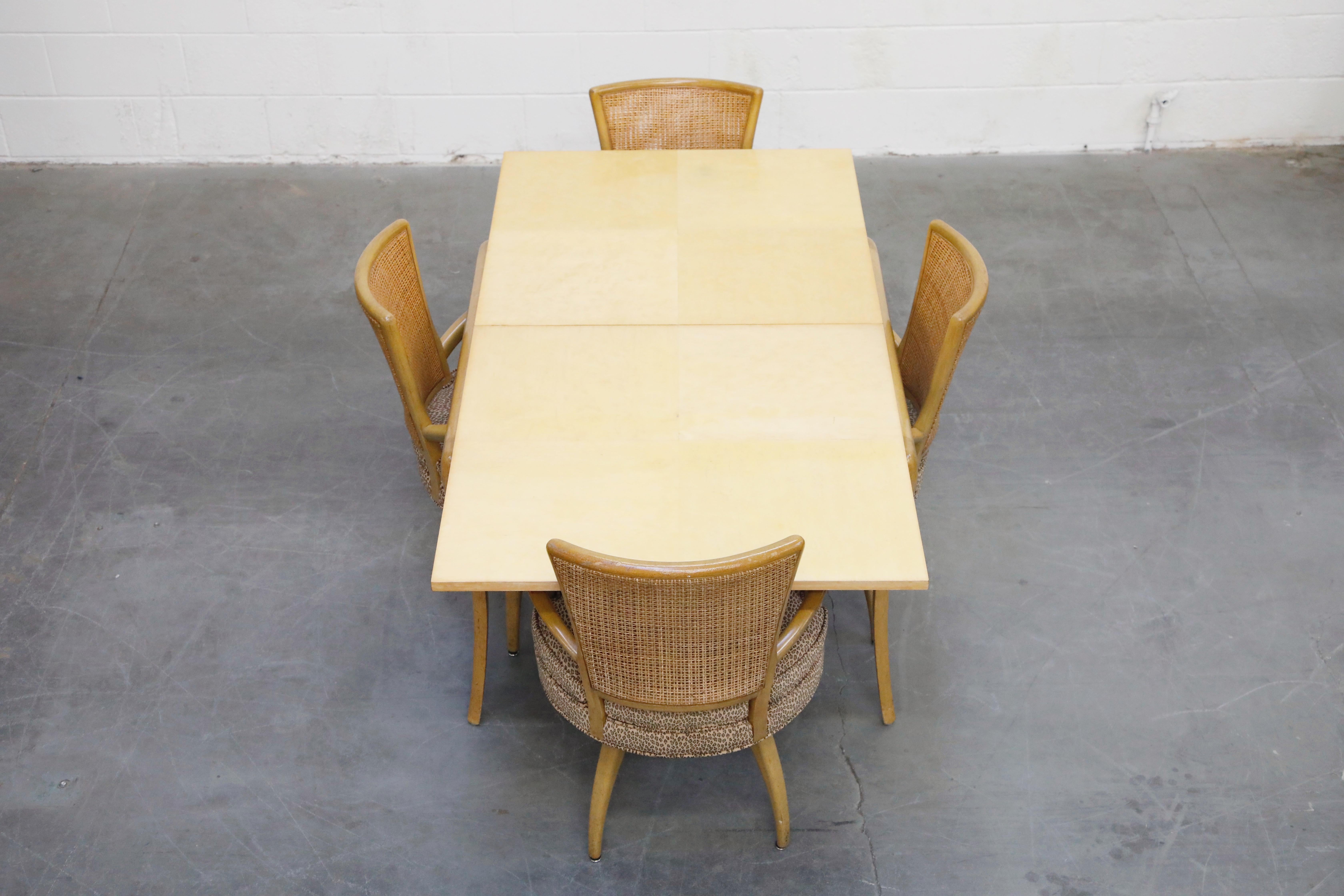 Fabric Tommi Parzinger Styled Expandable Dining Table and Swivel Chairs, circa 1950s