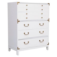 Used Tommi Parzinger Styled White Lacquer Brass Campaign Dresser by Drexel, Signed