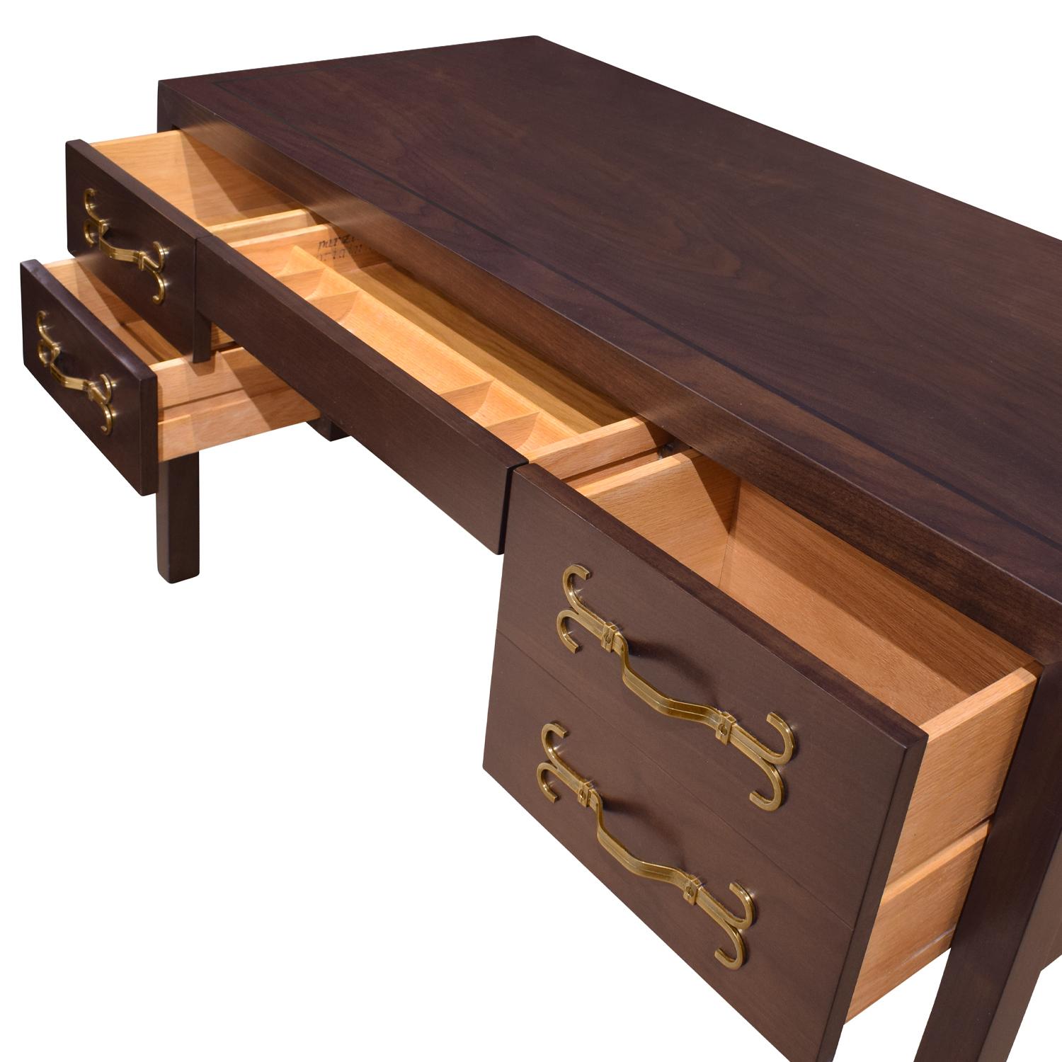 Mid-Century Modern Tommi Parzinger Superb Desk in Walnut with Etched Brass Hardware 1960s 'Signed' For Sale