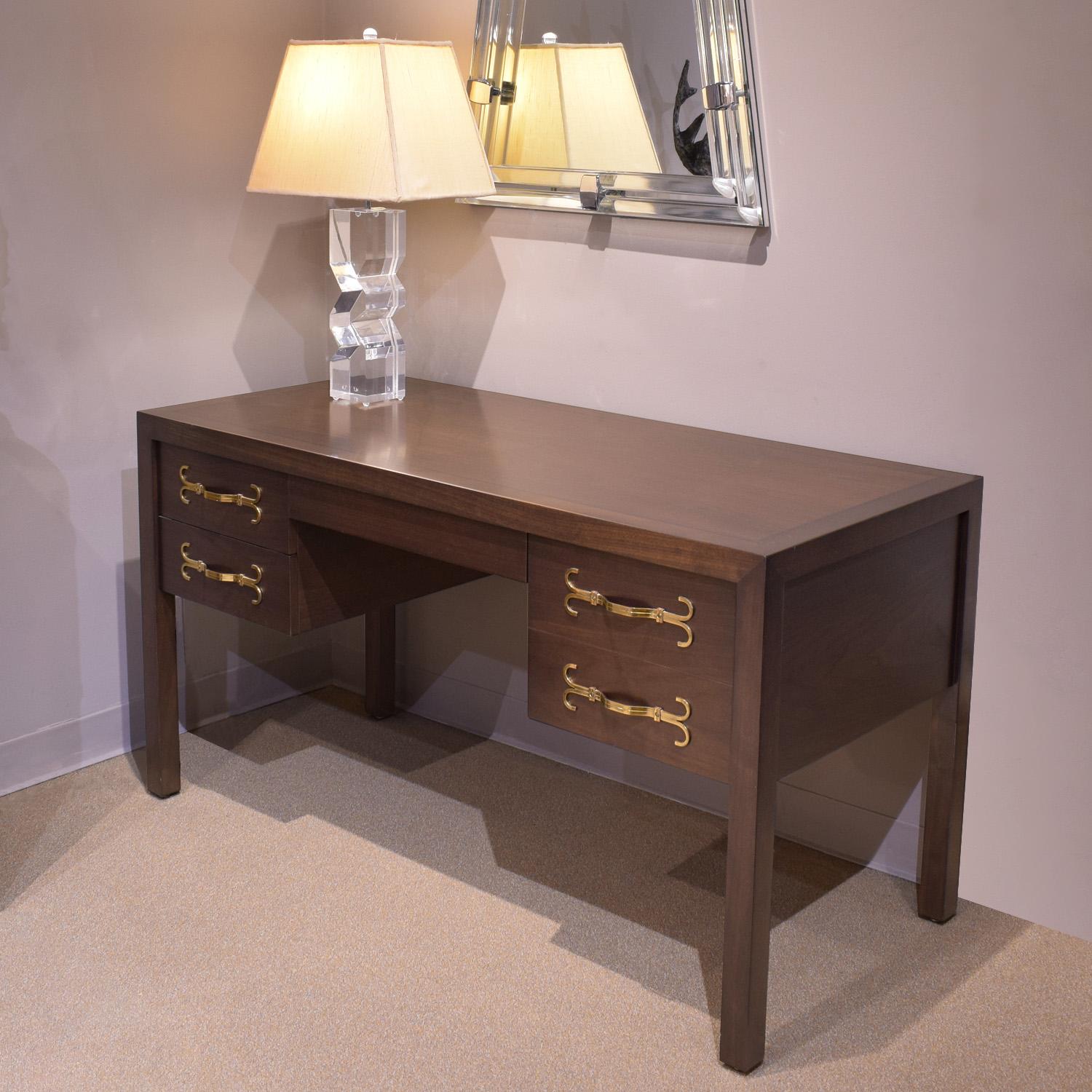 Tommi Parzinger Superb Desk in Walnut with Iconic Brass Hardware 1960s (Signed) For Sale 1