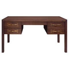 Tommi Parzinger Superb Desk in Walnut with Iconic Brass Hardware 1960s (Signed)