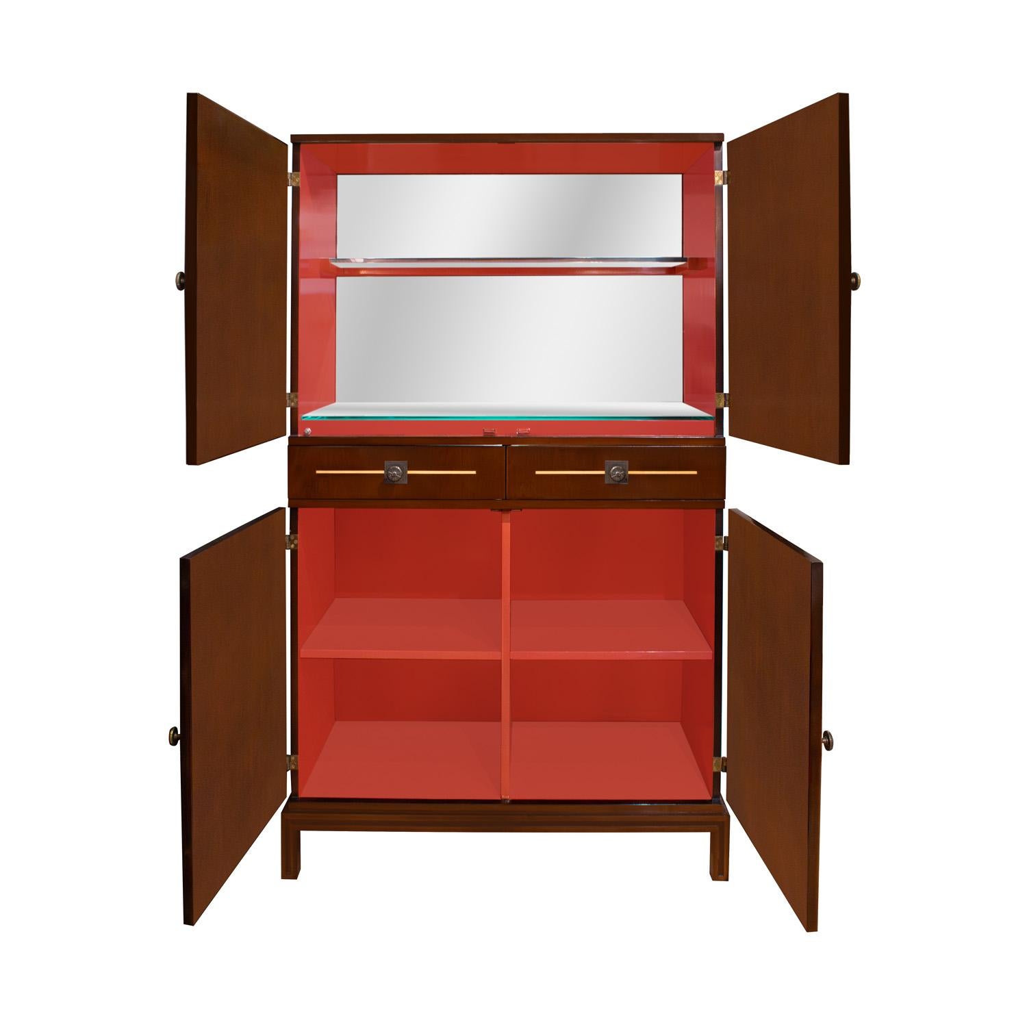 American Tommi Parzinger Superb Illuminated Bar Cabinet with Inlays 1950s (Signed) For Sale