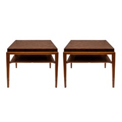 Tommi Parzinger Superb Pair of End Tables in Walnut with Leather Tops 1940s