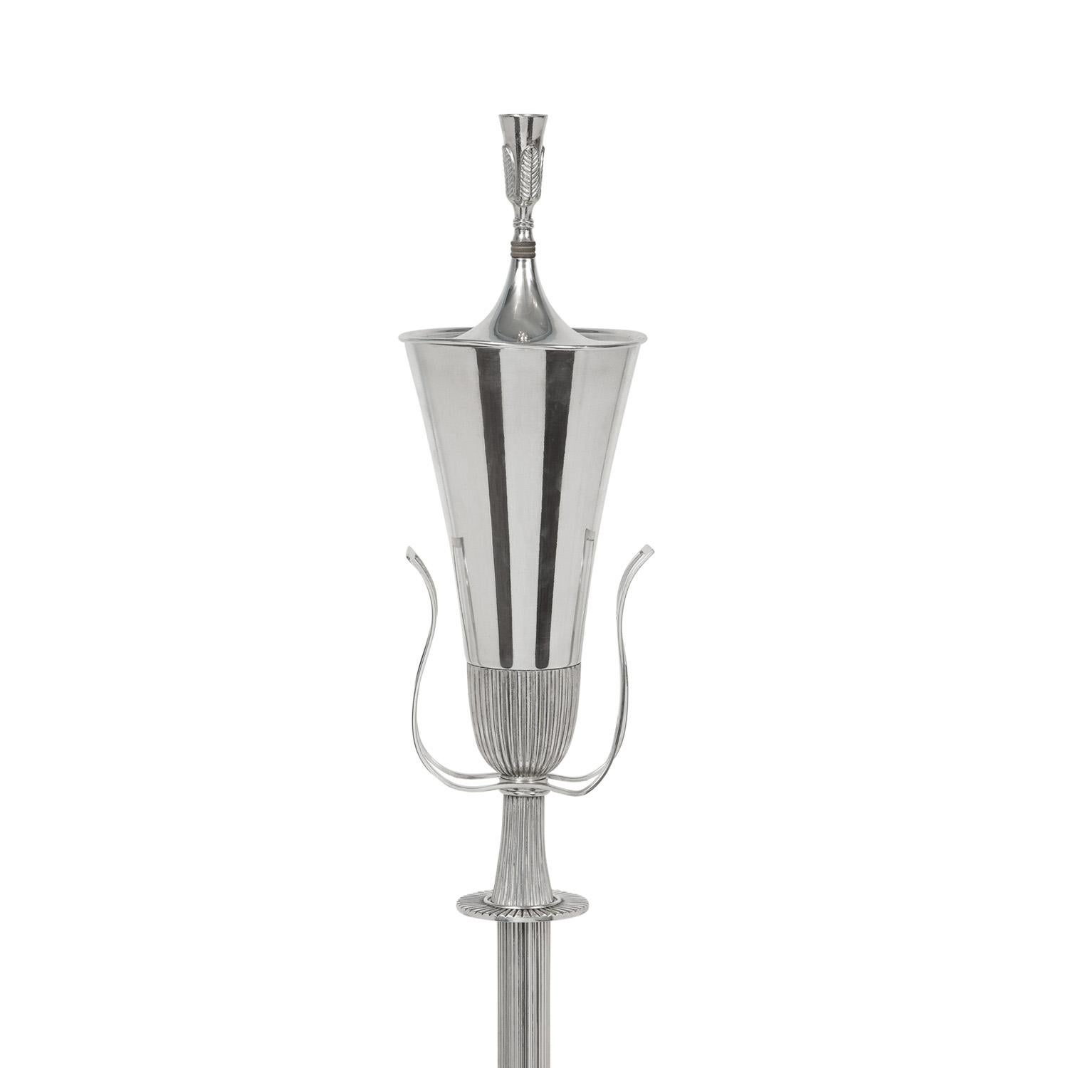 Art Deco Tommi Parzinger Torchere in Polished Nickel, 1950s For Sale