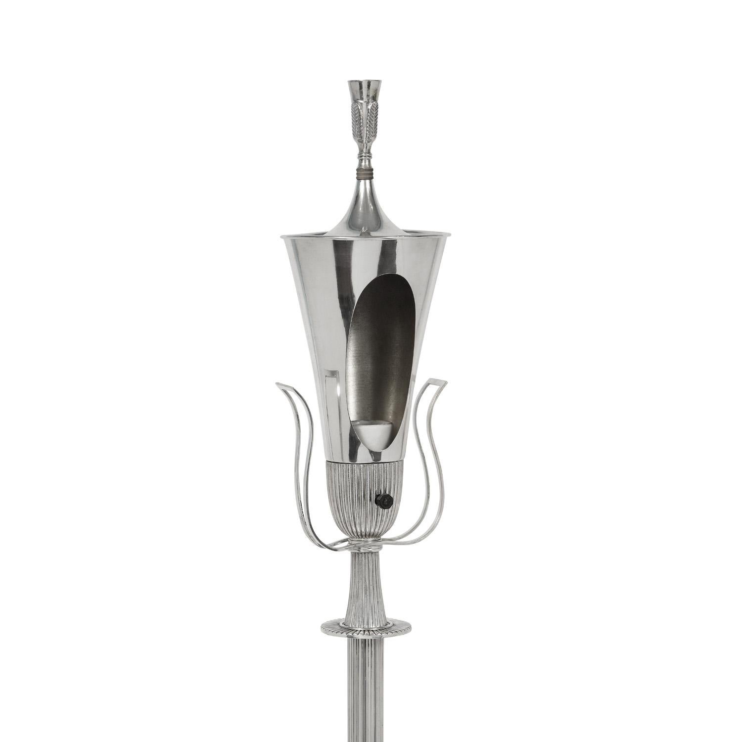 North American Tommi Parzinger Torchere in Polished Nickel, 1950s For Sale